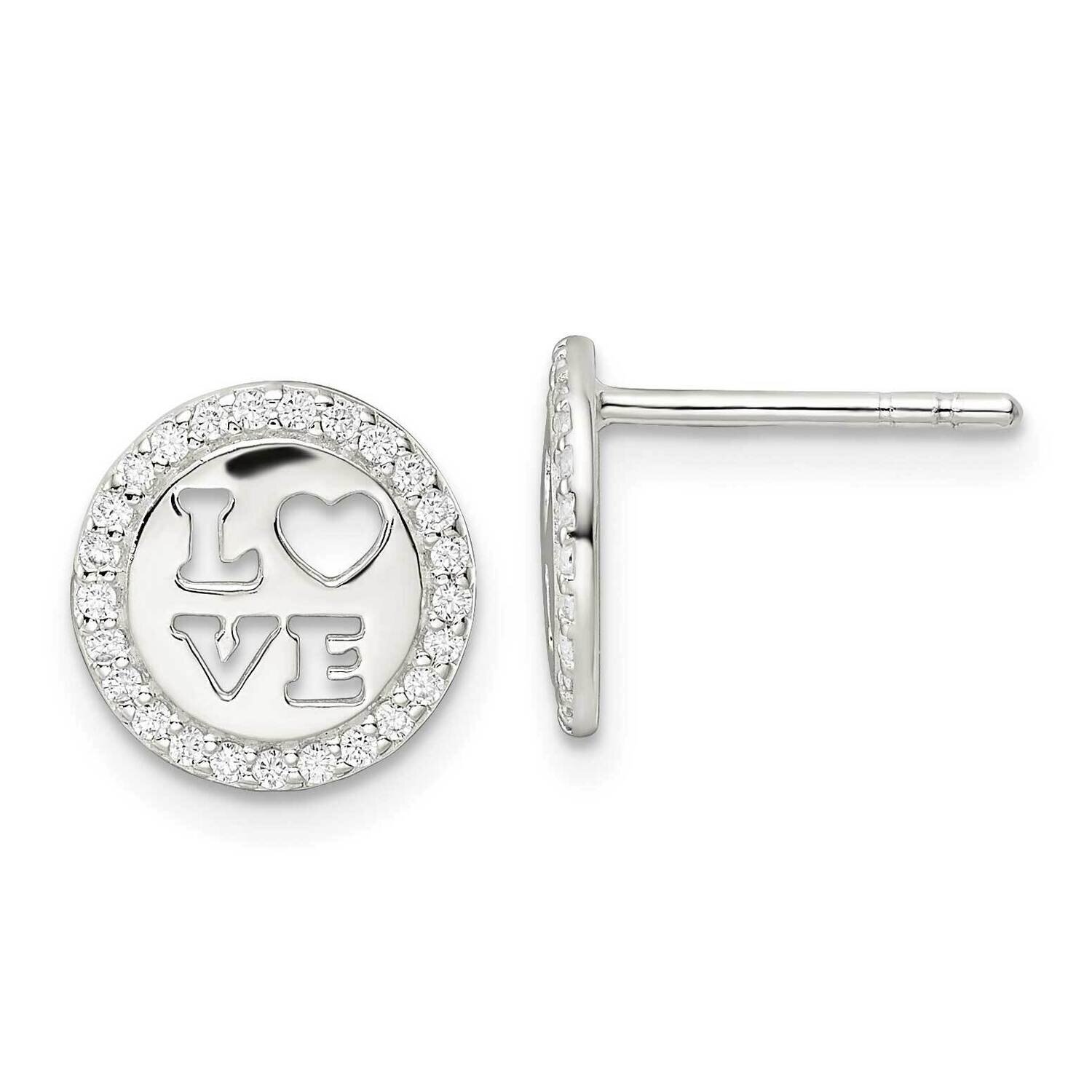 CZ Diamond Love Post Earrings Sterling Silver Polished QE16430