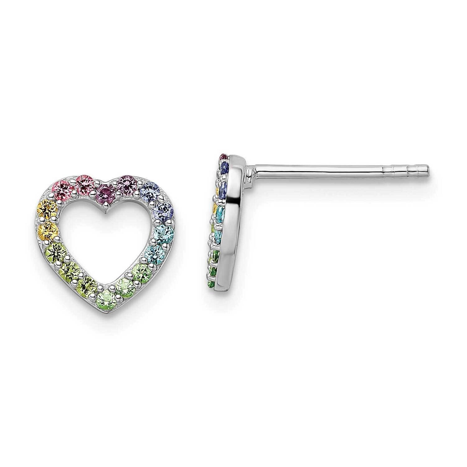Rainbow Nano Crystal Heart Post Earrings Sterling Silver Rhodium-plated QE16593, MPN: QE16593, 1969…