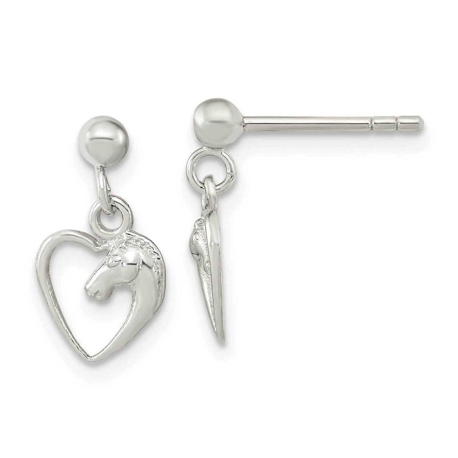 Open Heart Horse Head Dangle Earrings Sterling Silver QE16597