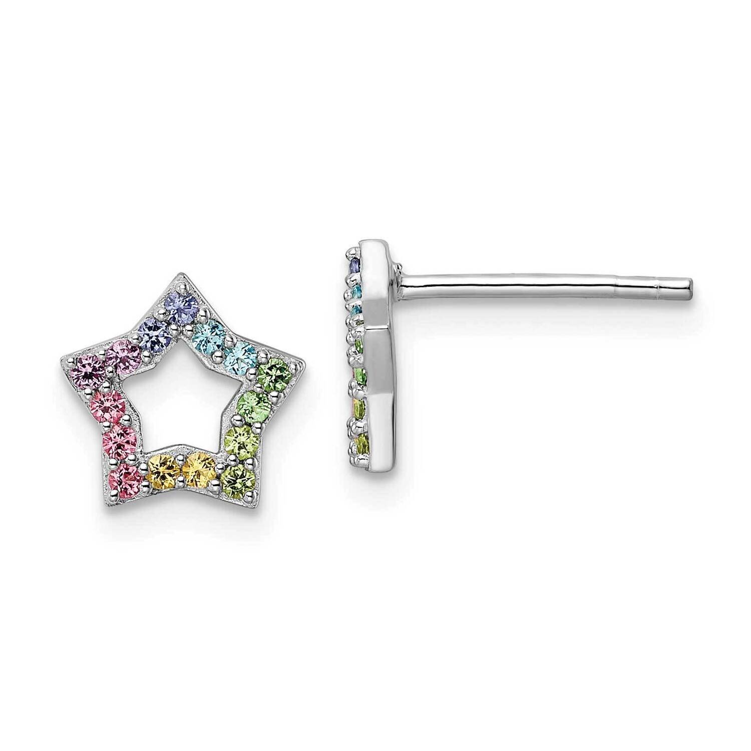 Rainbow Nano Crystal Star Post Earrings Sterling Silver Rhodium-plated QE16598, MPN: QE16598, 19690…