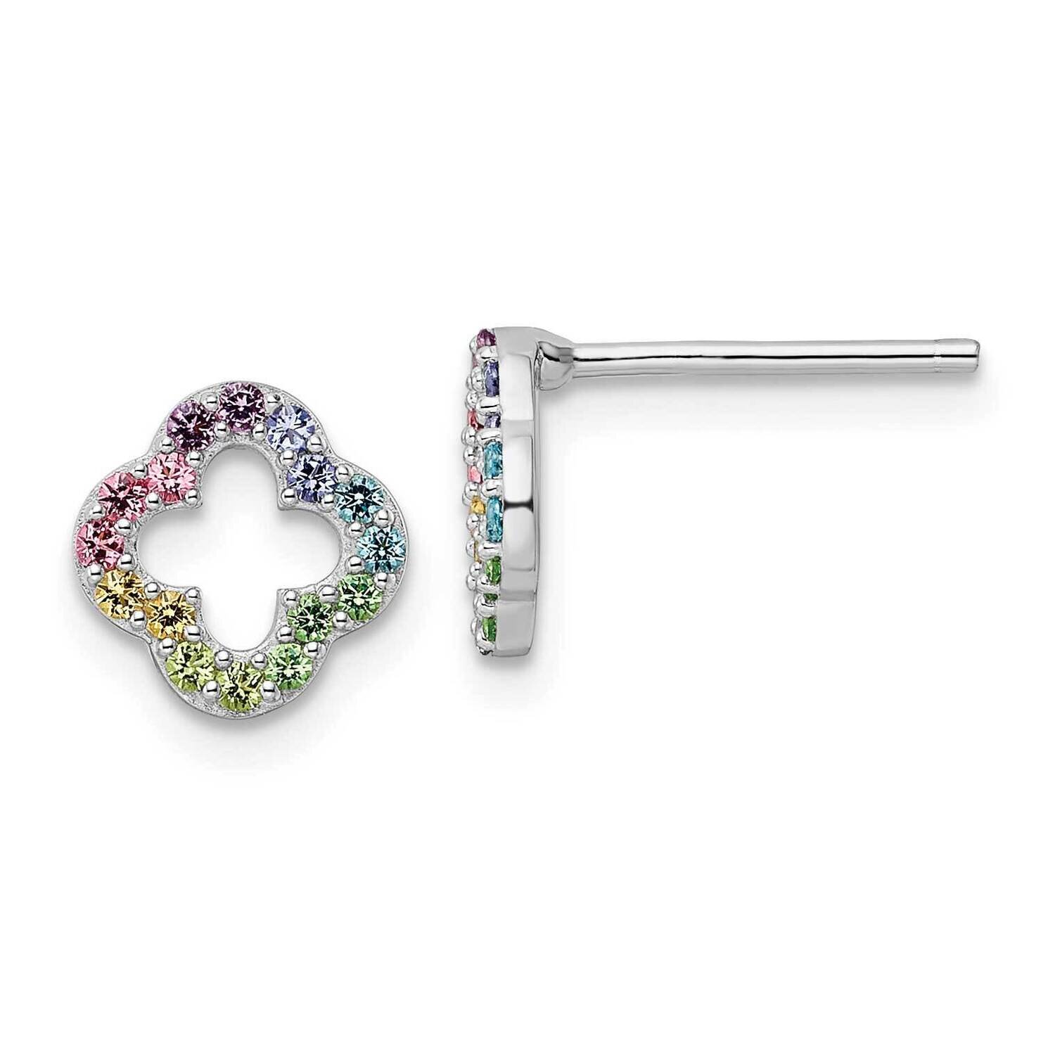 Rainbow Nano Crystal Clover Post Earrings Sterling Silver Rhodium-plated QE16599, MPN: QE16599, 196…