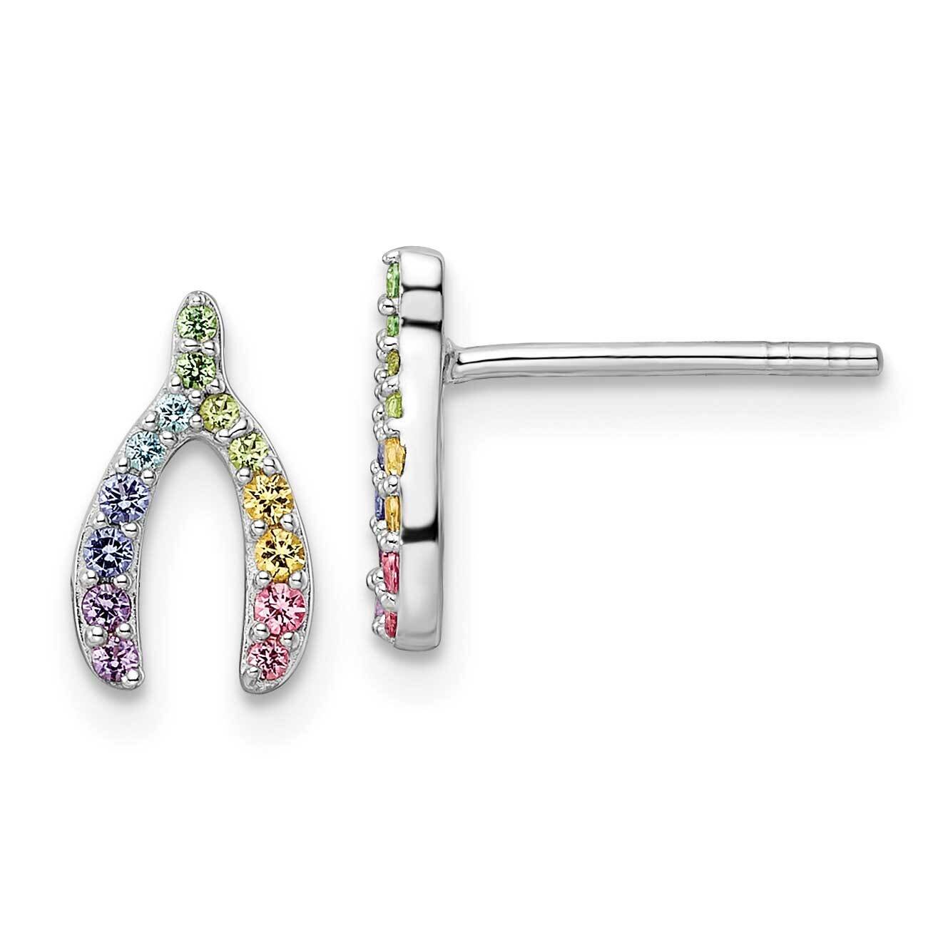 Rainbow Nano Crystal Wishbone Post Earrings Sterling Silver Rhodium-plated QE16600, MPN: QE16600, 1…