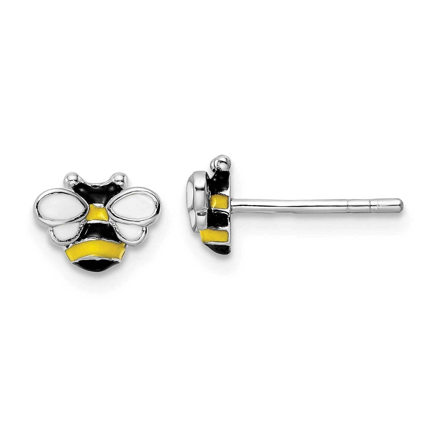 Enameled Bumble Bee Post Earrings Sterling Silver Rhodium-plated QE16605, MPN: QE16605, 191101782640