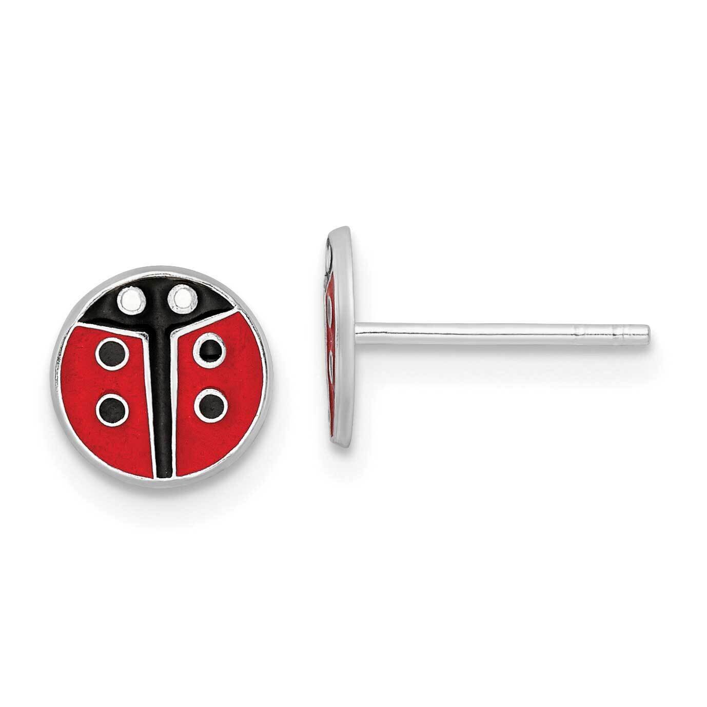 Enamel Kids Lady Bug Post Earrings Sterling Silver Rhodium-plated QE16606, MPN: QE16606, 1969041651…