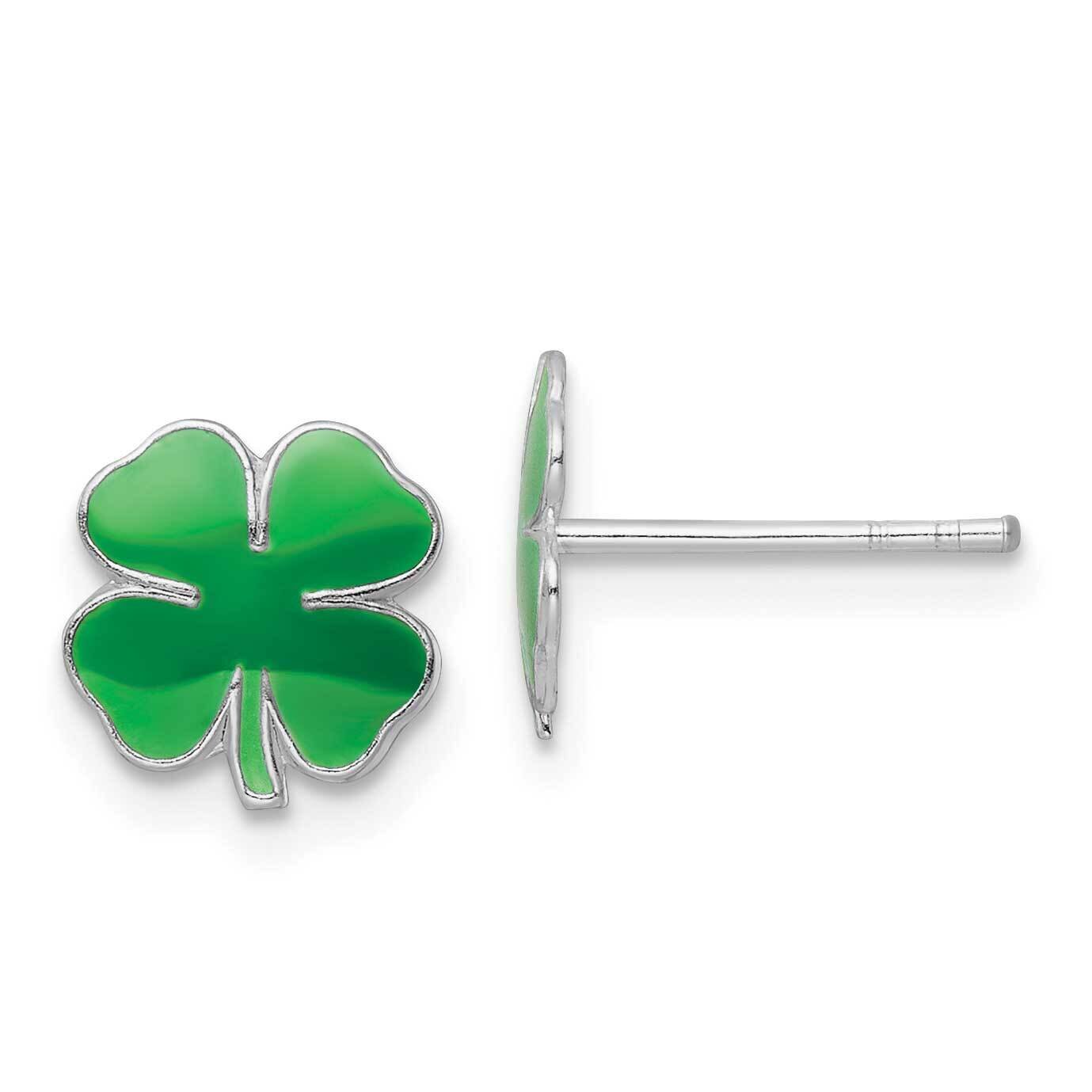 Enamel Kids Four Leaf Clover Post Earrings Sterling Silver Rhodium-plated QE16607, MPN: QE16607, 19…