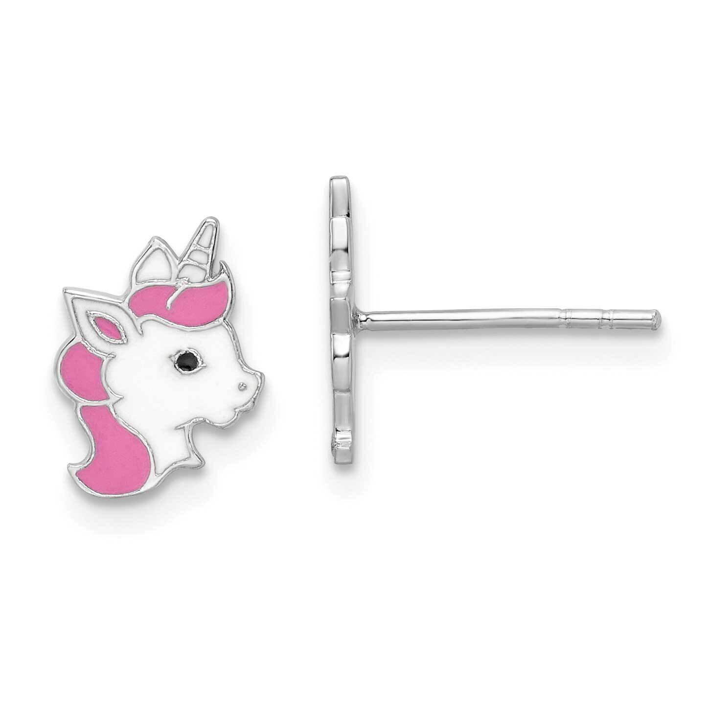 Enamel Unicorn Post Earrings Sterling Silver Rhodium-plated QE16612, MPN: QE16612, 191101782633