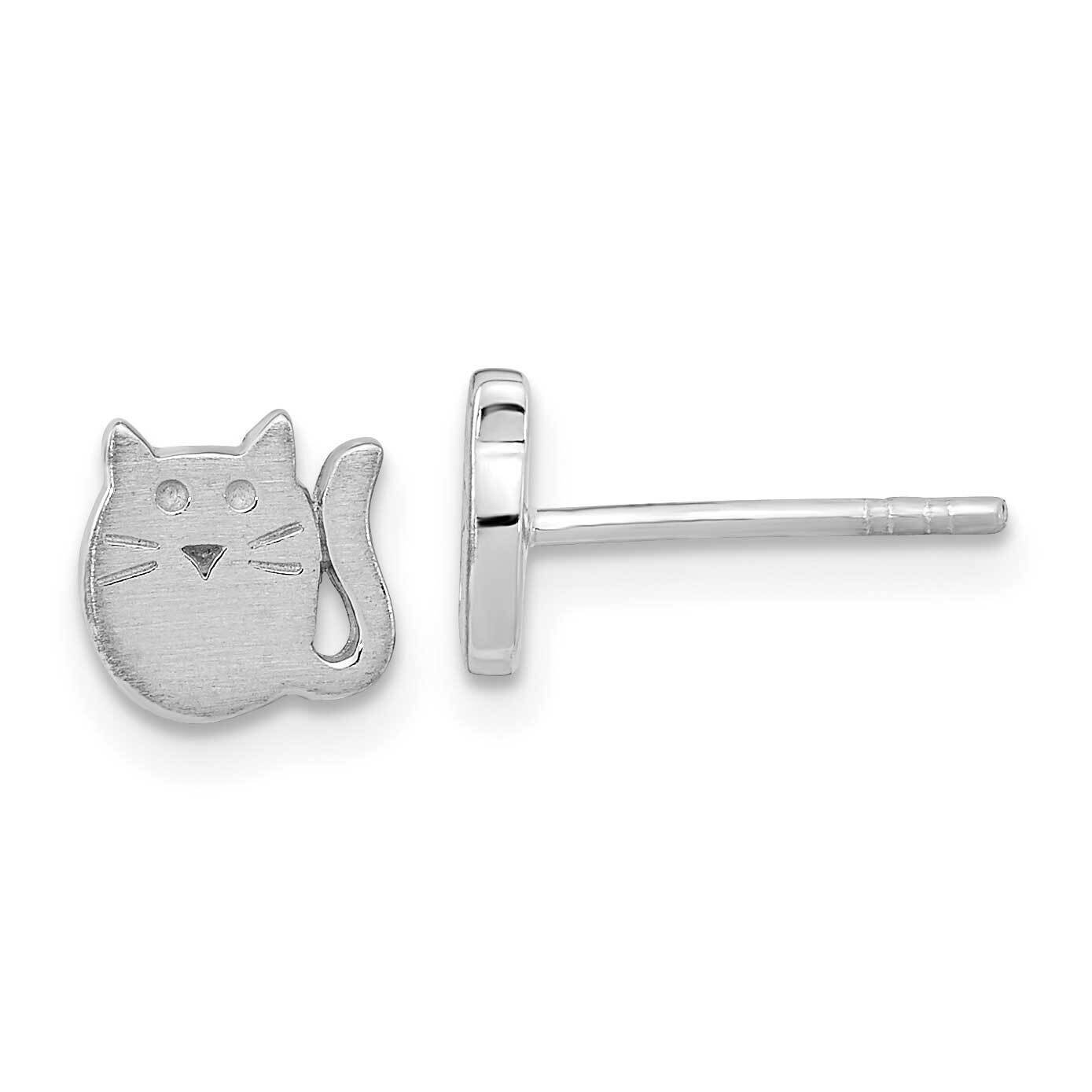 Polished Cat Post Earrings Sterling Silver Rhodium-plated QE16615, MPN: QE16615, 196904165683