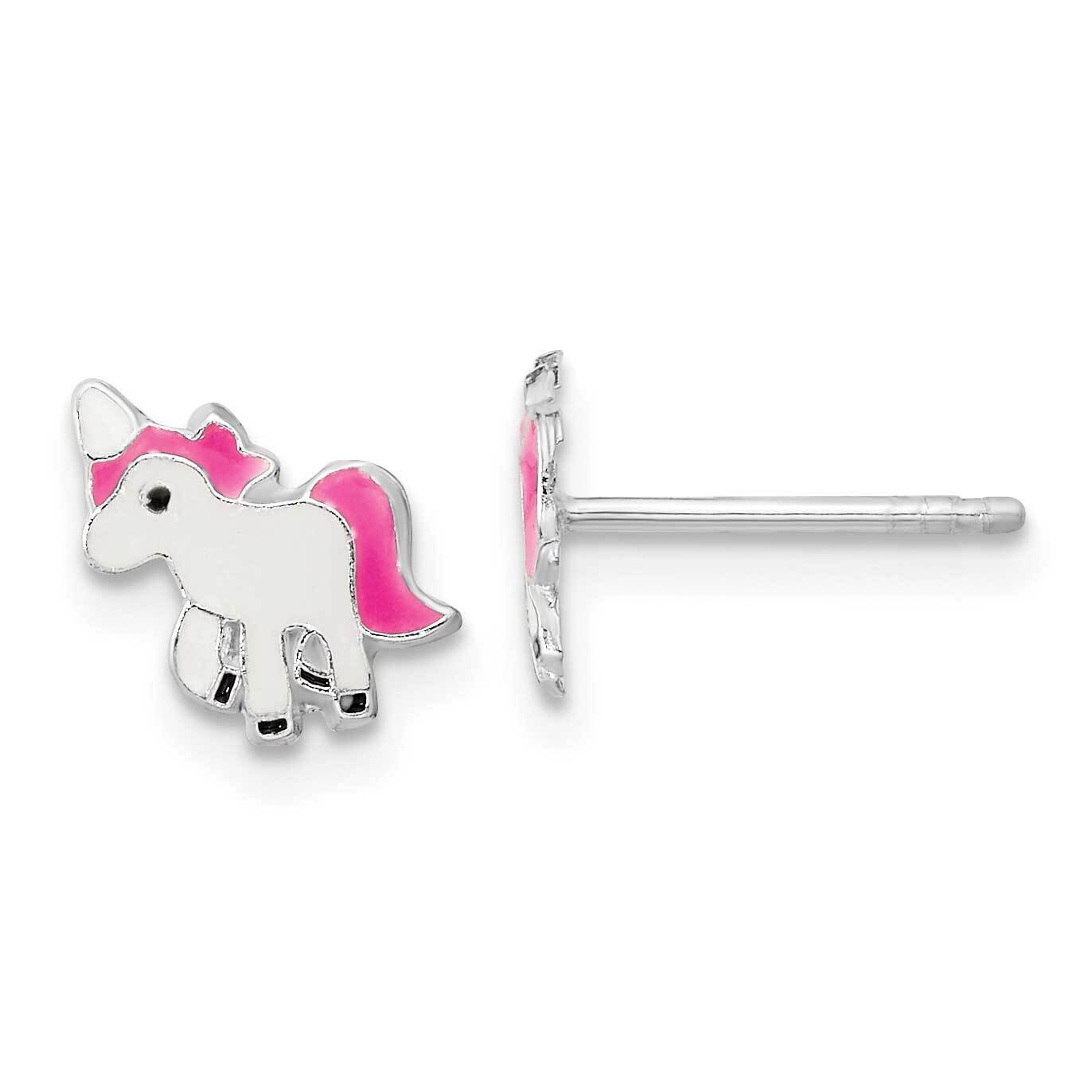 Polished Enameled Unicorn Post Earrings Sterling Silver Rhodium-plated QE16617, MPN: QE16617, 19110…