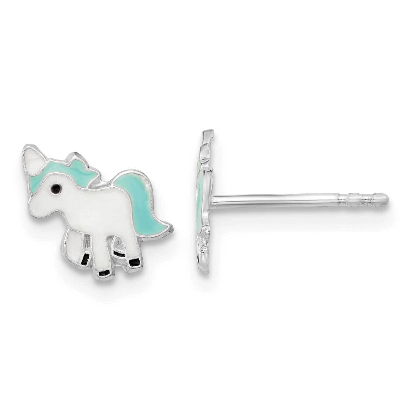 Polished Enameled Unicorn Post Earrings Sterling Silver Rhodium-plated QE16618, MPN: QE16618, 19110…