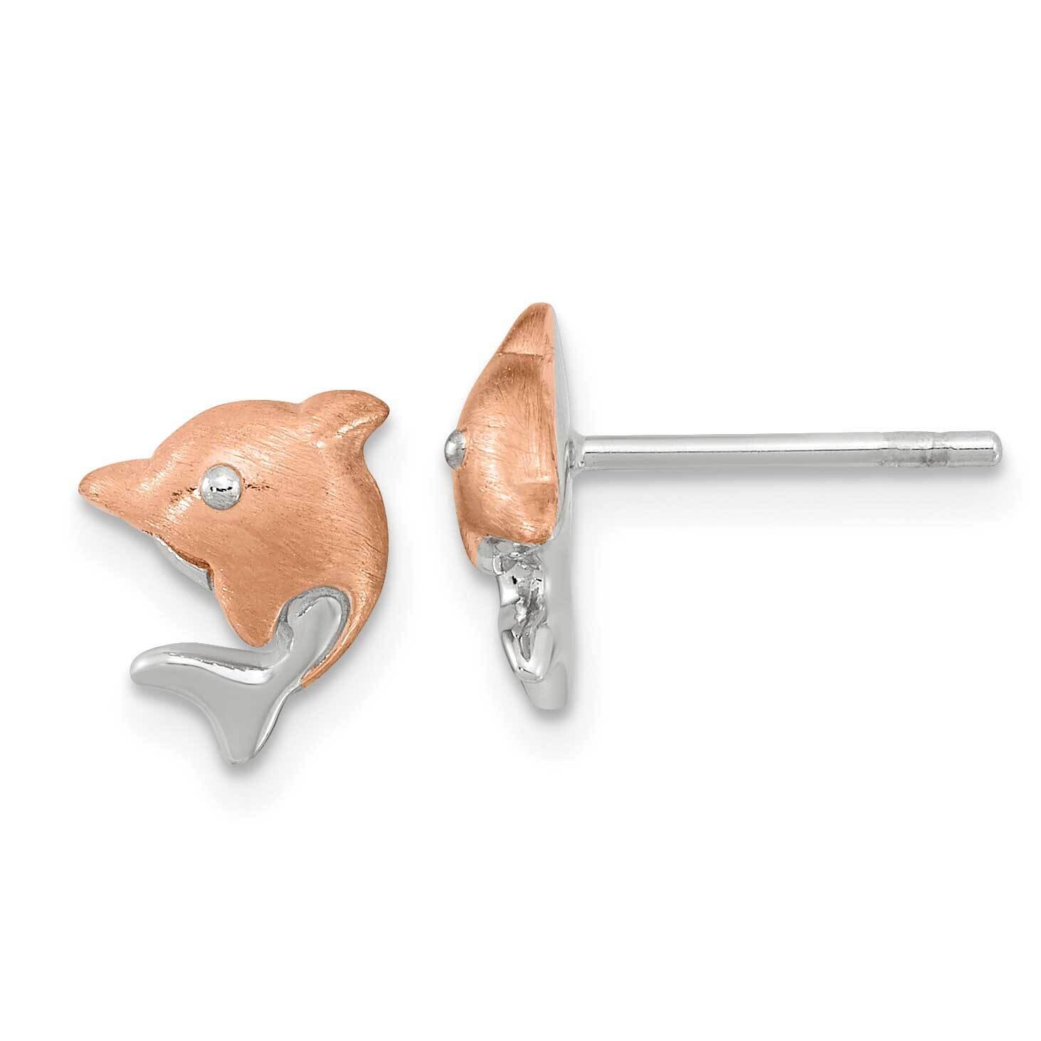 Rose Gold-Plated Dolphin Post Earrings Sterling Silver Rhodium-plated QE16620, MPN: QE16620, 196904…