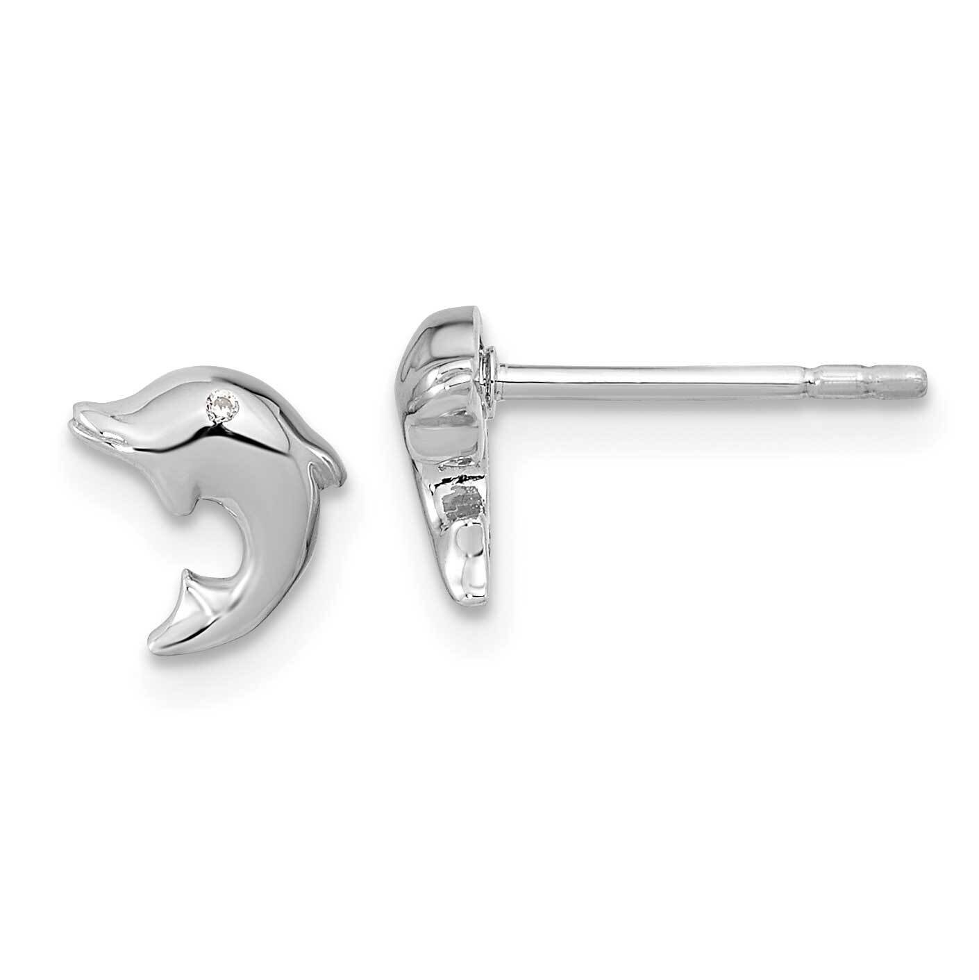 Polished CZ Diamond Dolphin Post Earrings Sterling Silver Rhodium-plated QE16621, MPN: QE16621, 196…