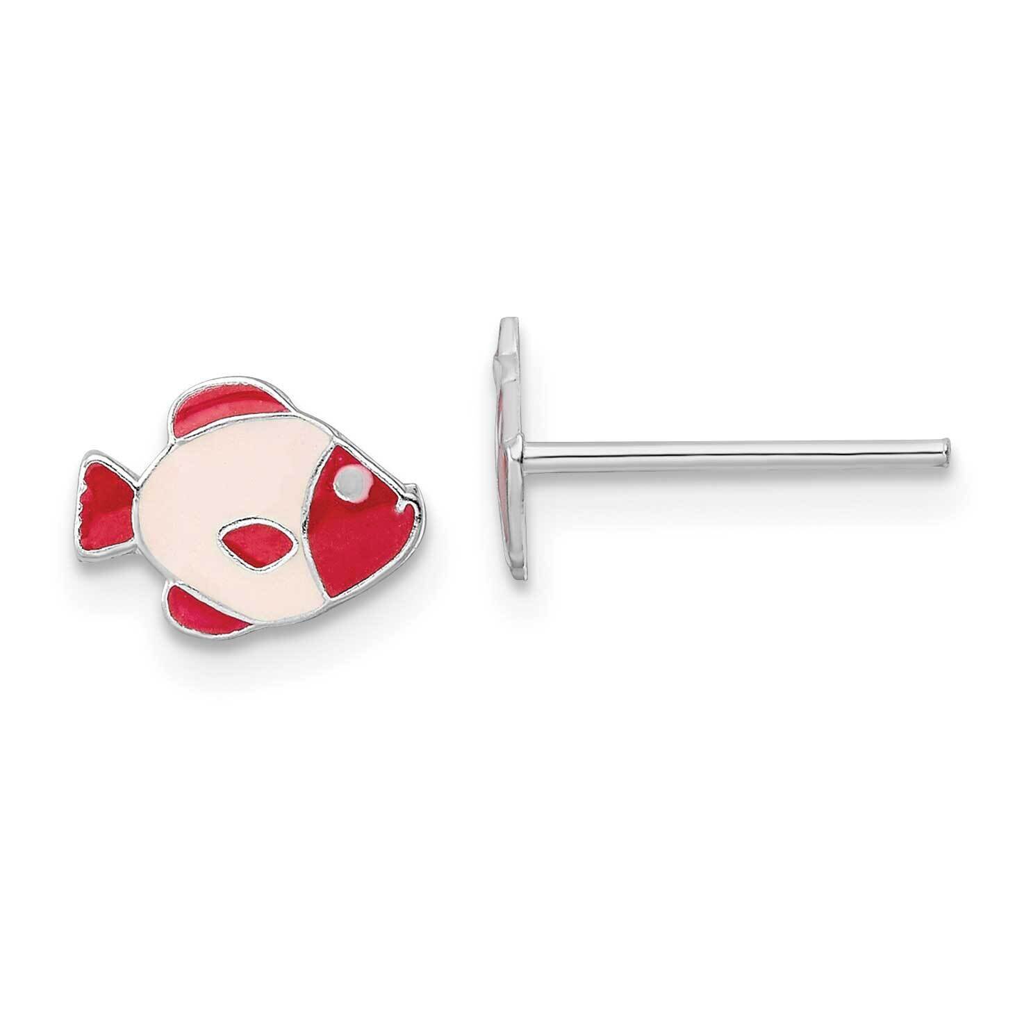 Pink Enamel Kids Fish Post Earrings Sterling Silver Rhodium-plated QE16624, MPN: QE16624, 196904165…