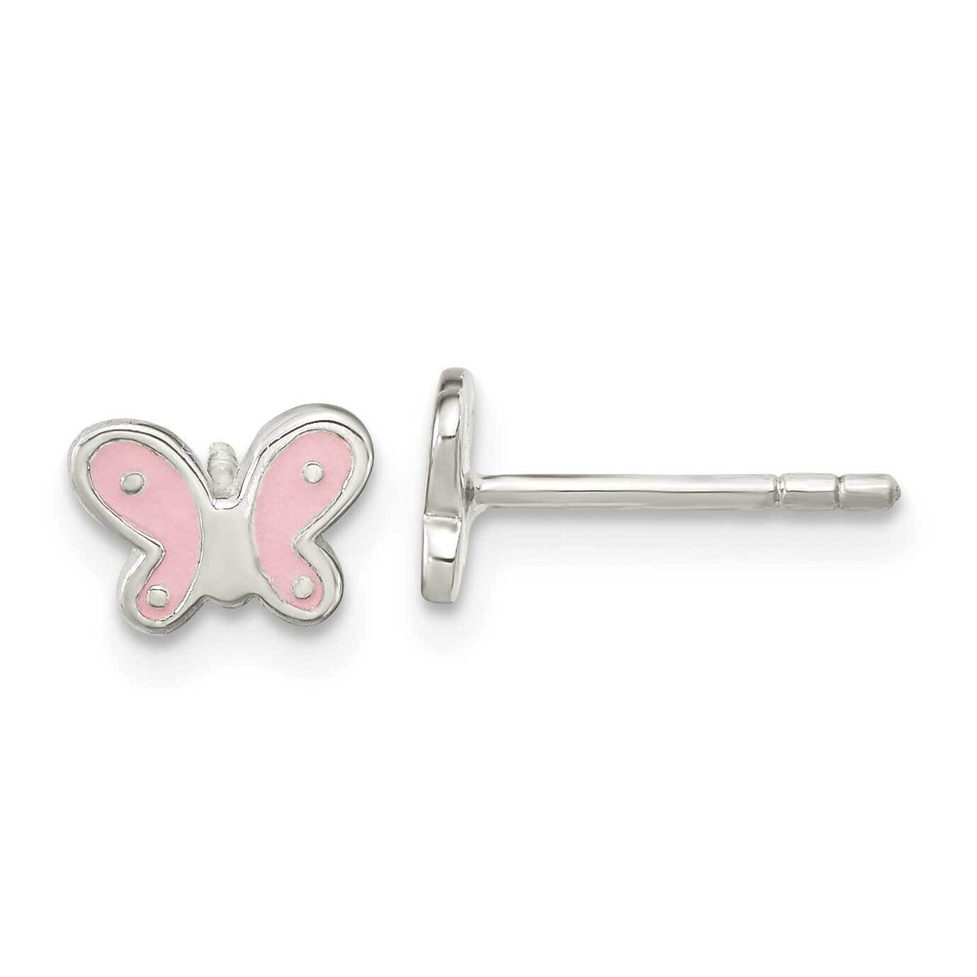 Pink Butterfly Post Earrings Sterling Silver QE16627, MPN: QE16627, 196904166505