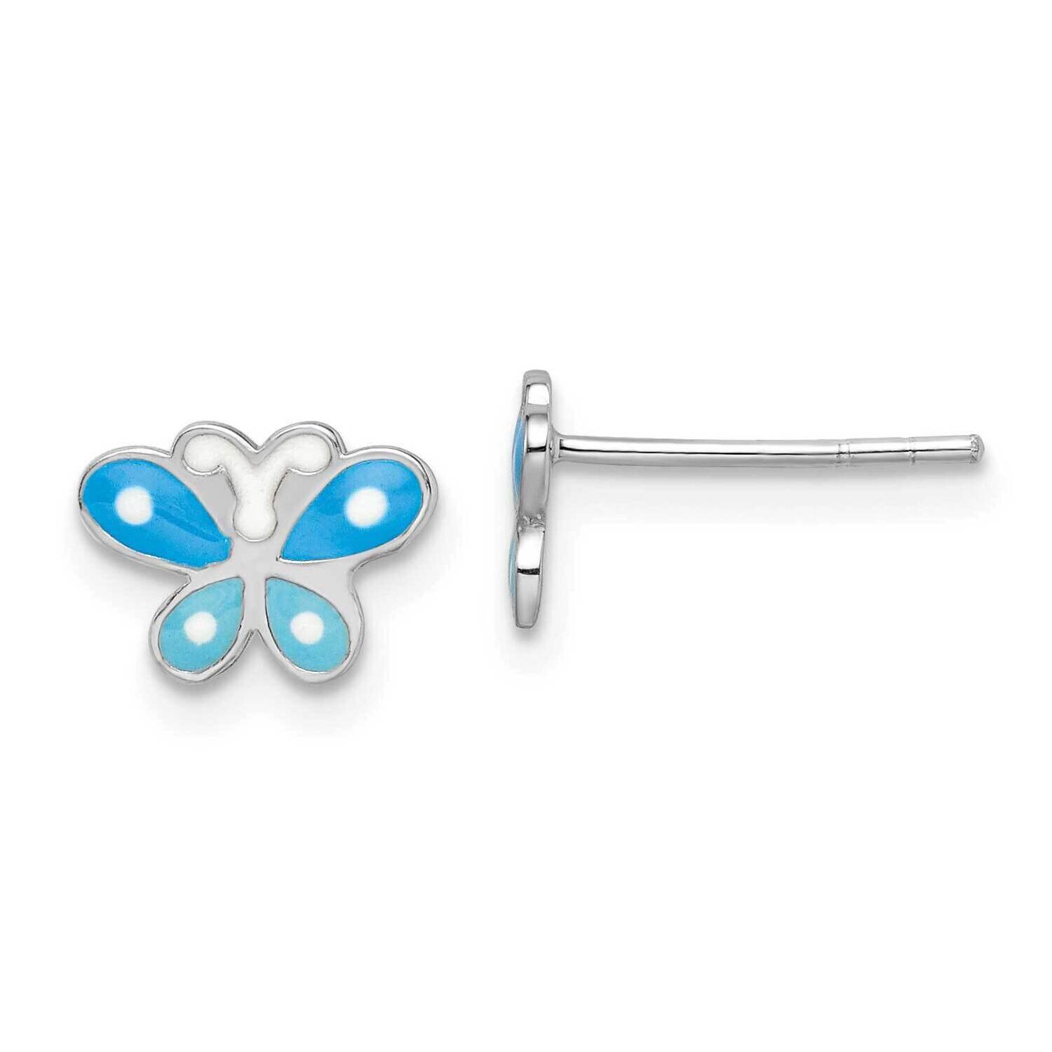 Enameled Butterfly Post Earrings Sterling Silver Rhodium-plated QE16628