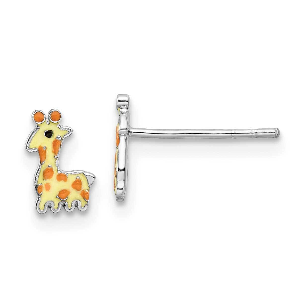 Enameled Giraffe Post Earrings Sterling Silver Rhodium-plated QE16635