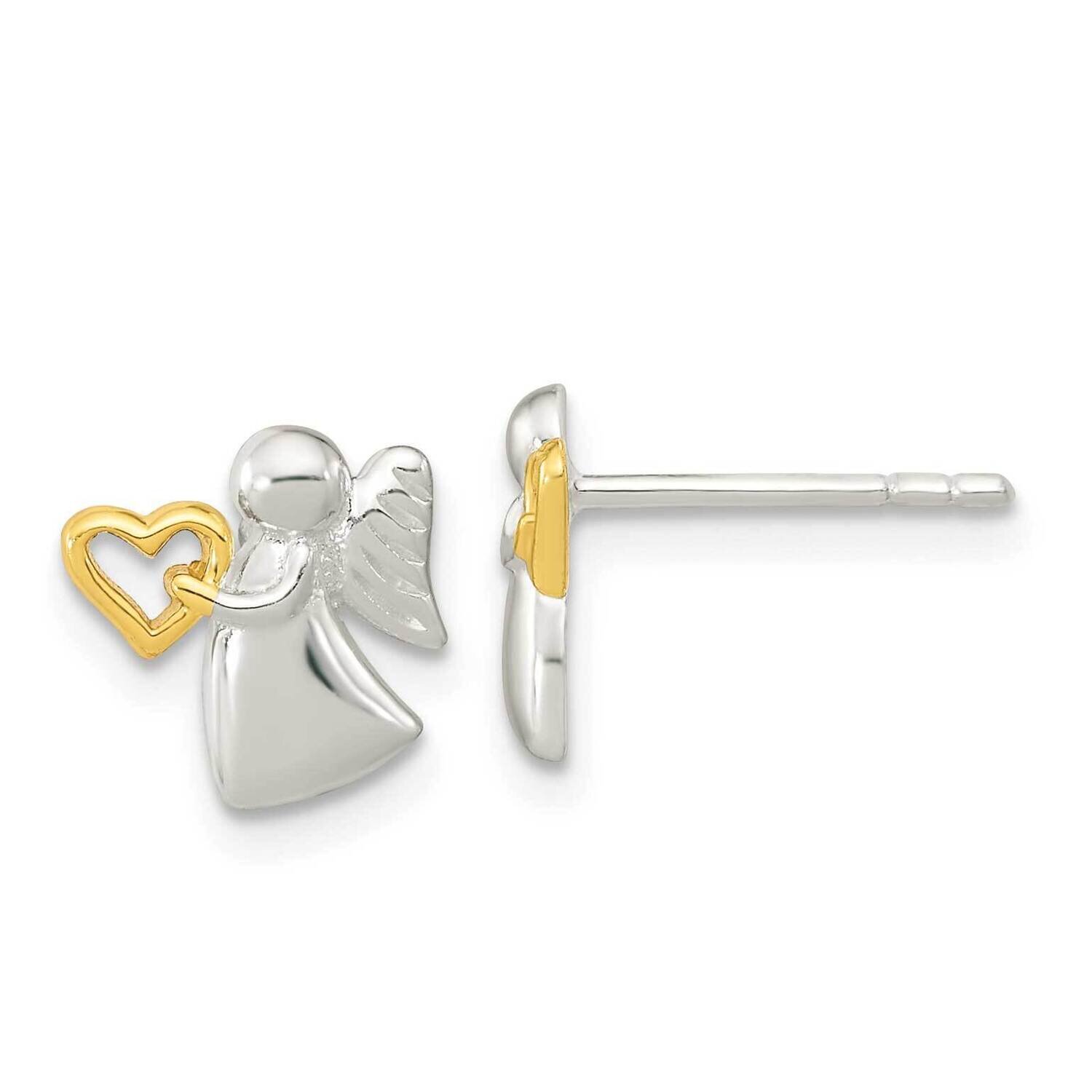 Angel Gold Tone Heart Polished Post Earrings Sterling Silver QE16638, MPN: QE16638, 196904165393