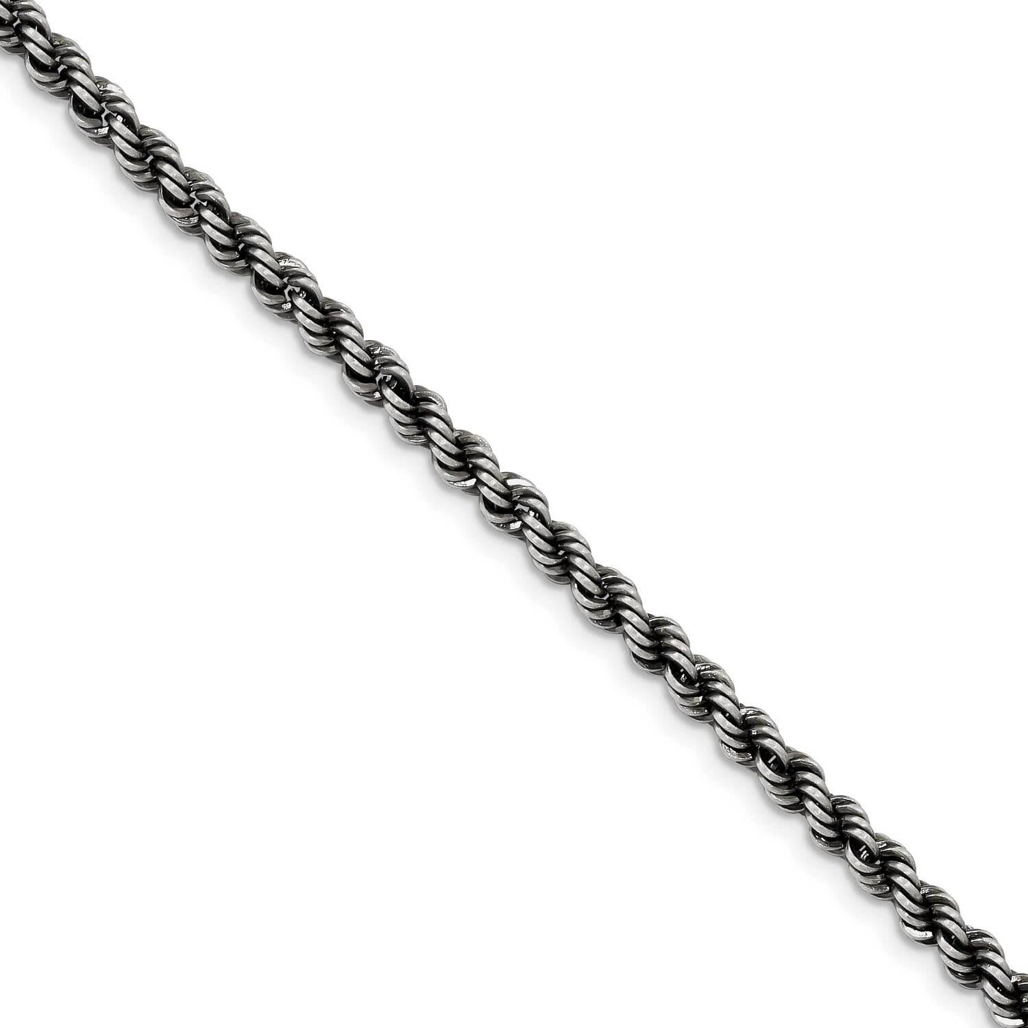 Rhodium-Plated 4mm Rope Chain 8 Inch Sterling Silver QFC202-8