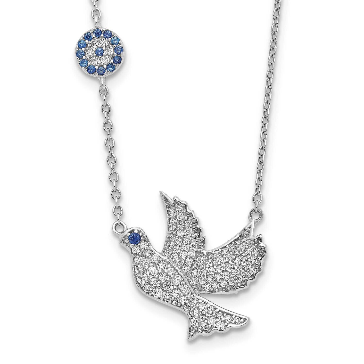 CZ Diamond Dove with 2 Inch Ext. Necklace Sterling Silver Rhodium-plated QG5188-16