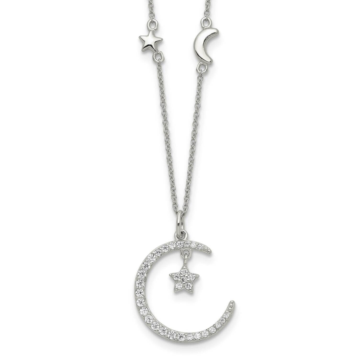 CZ Diamond Moon and Star Necklace Sterling Silver QG5206-16