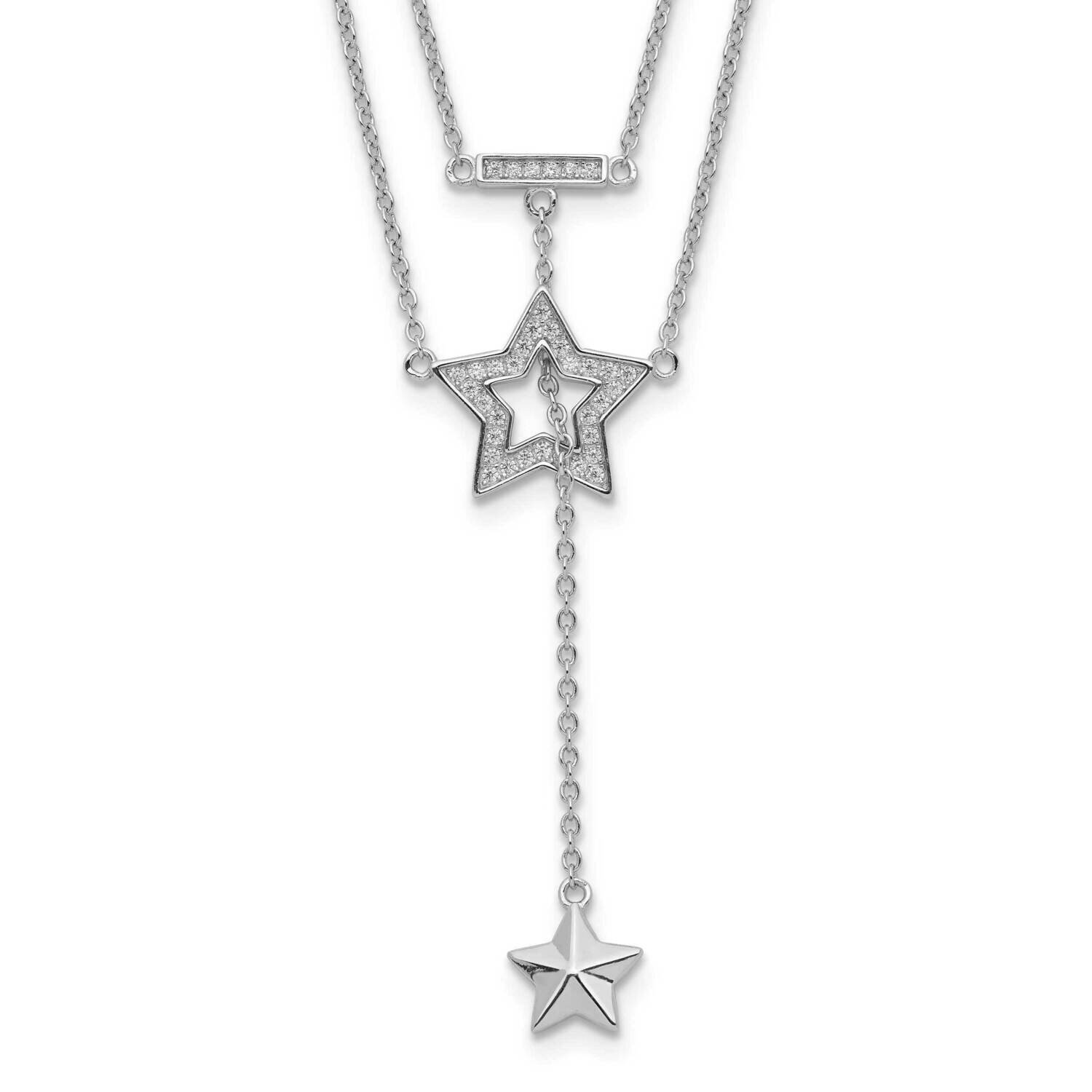 2-Strand CZ Diamond Star with 1In. Ext. Necklace Sterling Silver Rhodium-plated QG5261-16