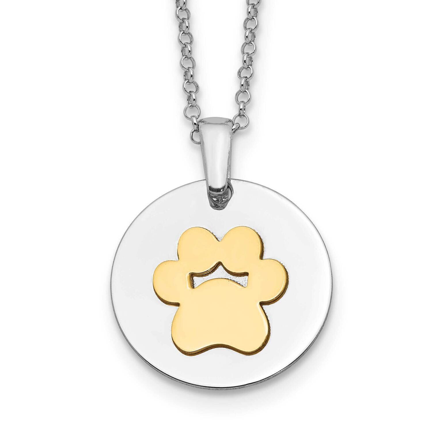 Gold-Plated Paw Print with 2 Inch Extender Necklace Sterling Silver Rhodium-plated QG5435-15.5