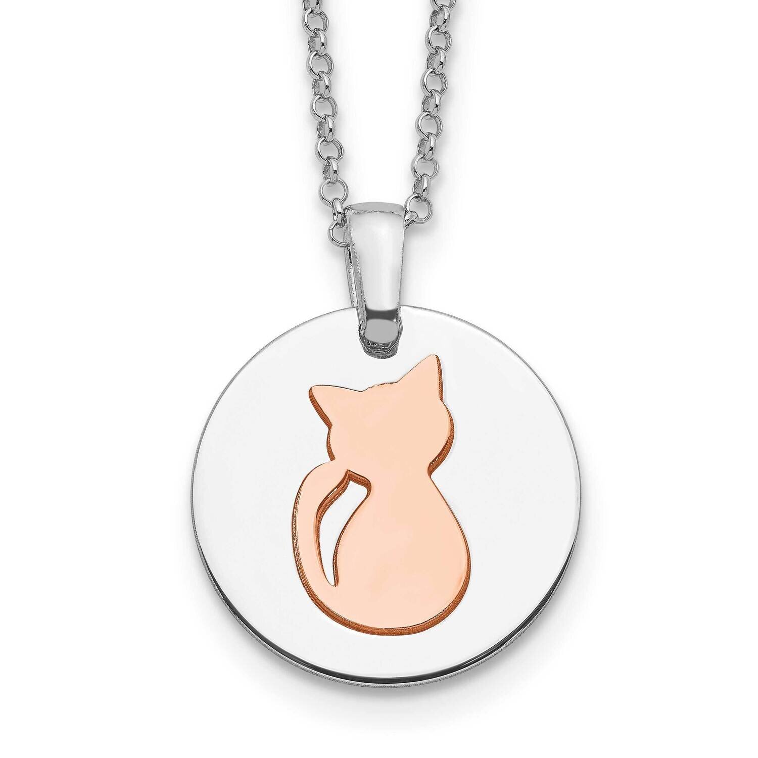 Rose Gold-Plated Cat with 2 Inch Extender Necklace Sterling Silver Rhodium-plated QG5436-15.5