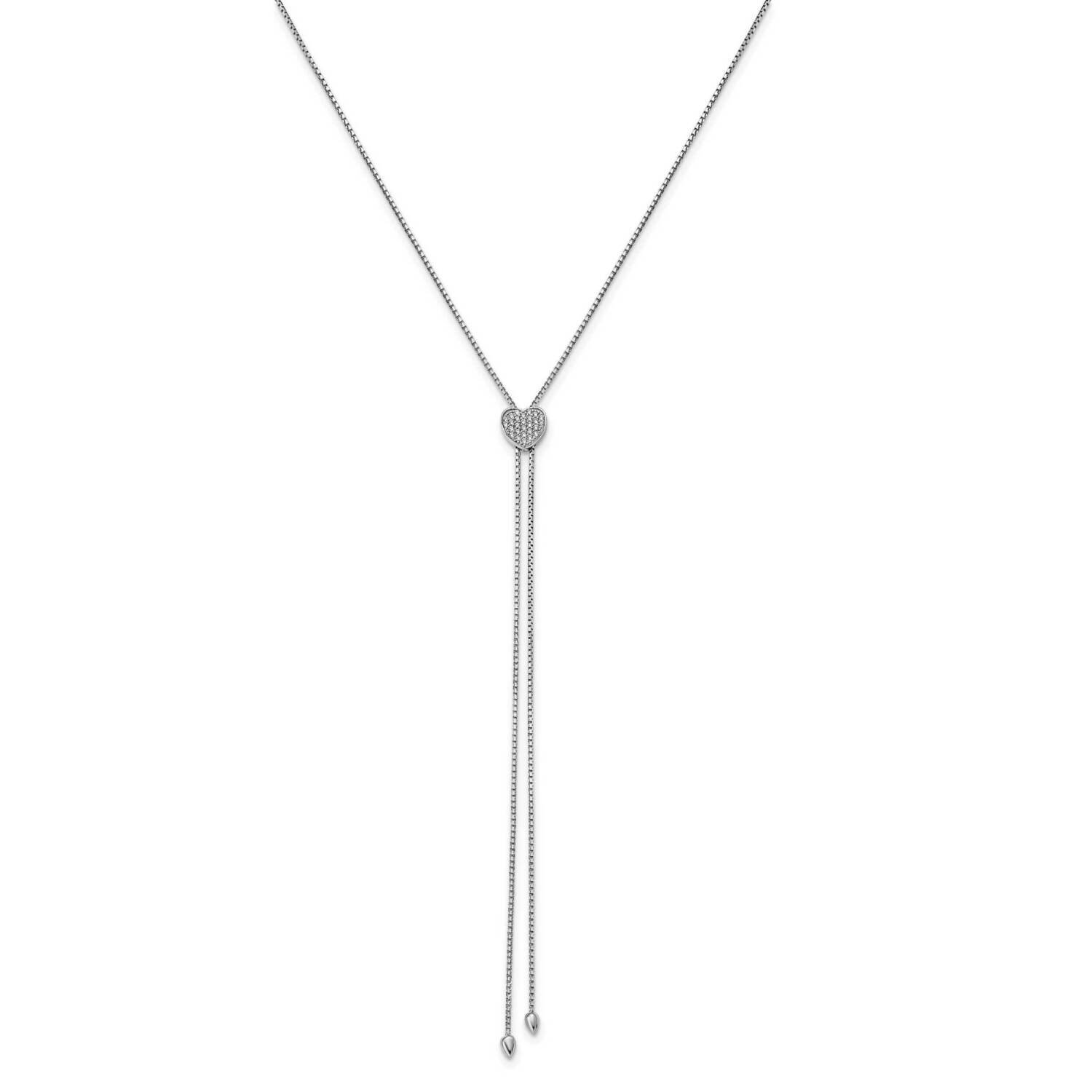 Sterling Silver CZ Diamond Heart 26 Inch Lariat Necklace Adjustable QG5643-26, MPN: QG5643-26, 8839…