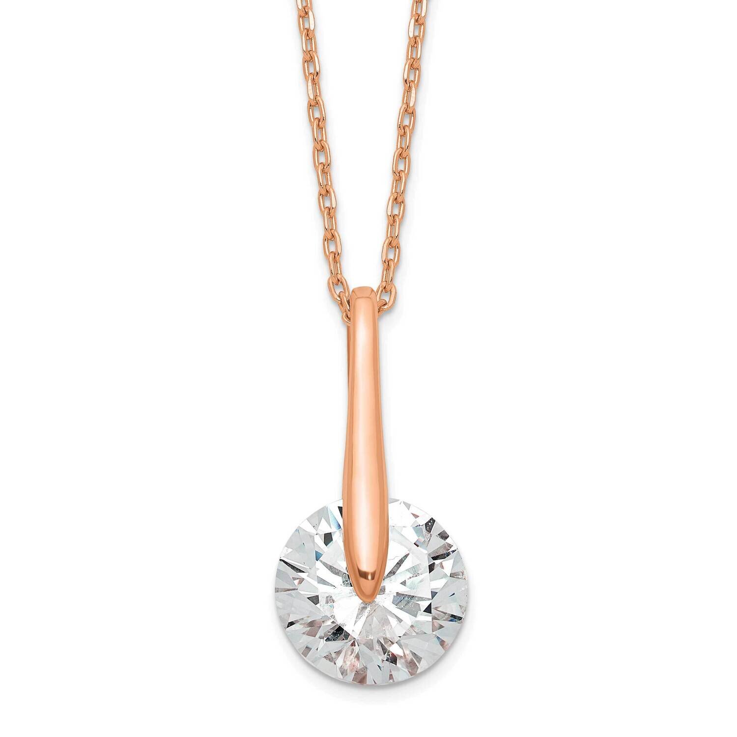 CZ Diamond with 2 Inch Ext. Necklace Sterling Silver Rose-tone QGR6119-16