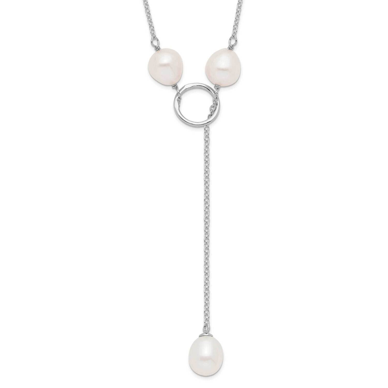 7-8mm White Cultured Freshwater Pearl Toggle Necklace Sterling Silver Rhodium-plated QH5398-19