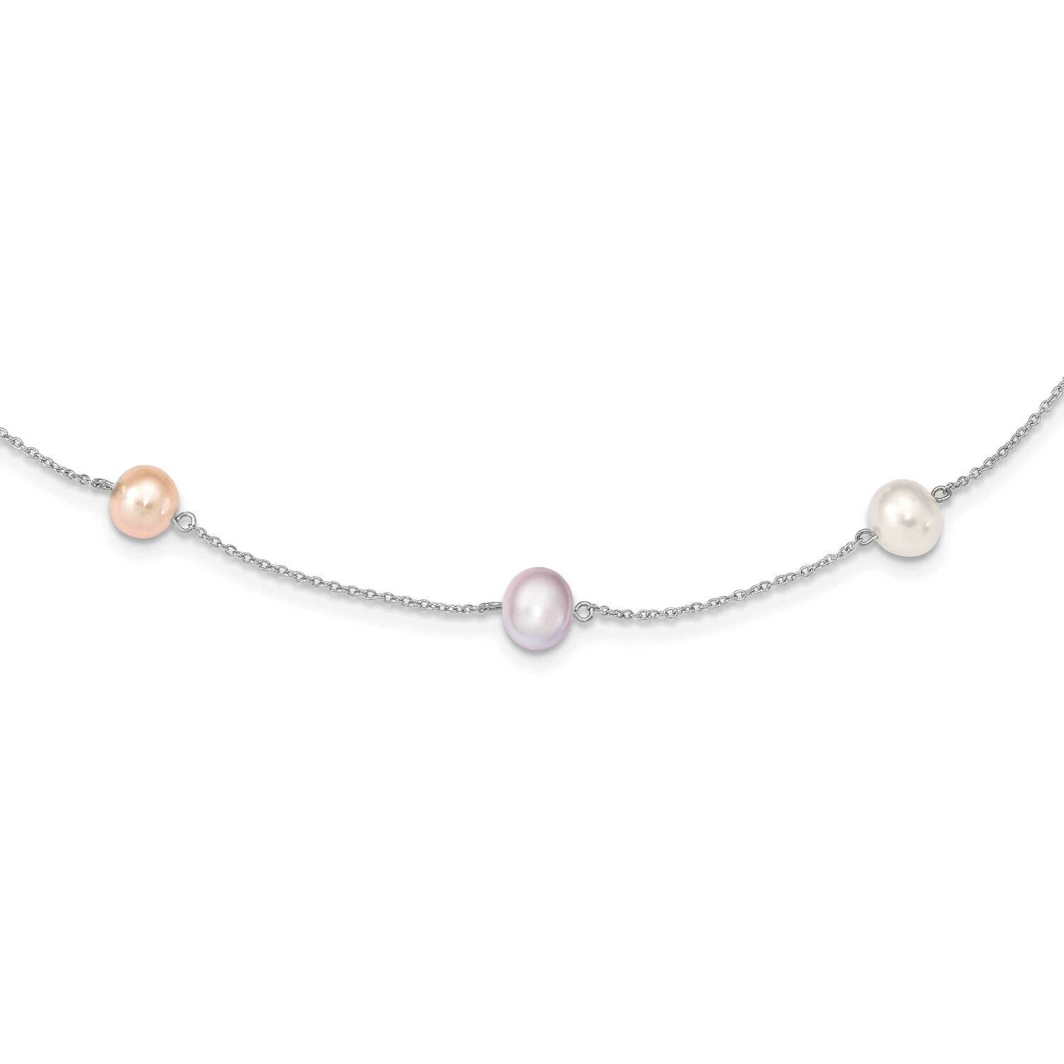 7-8mm Multi-Color Cultured Freshwater Pearl 9 Station Necklace Sterling Silver Rhodium-plated QH541…
