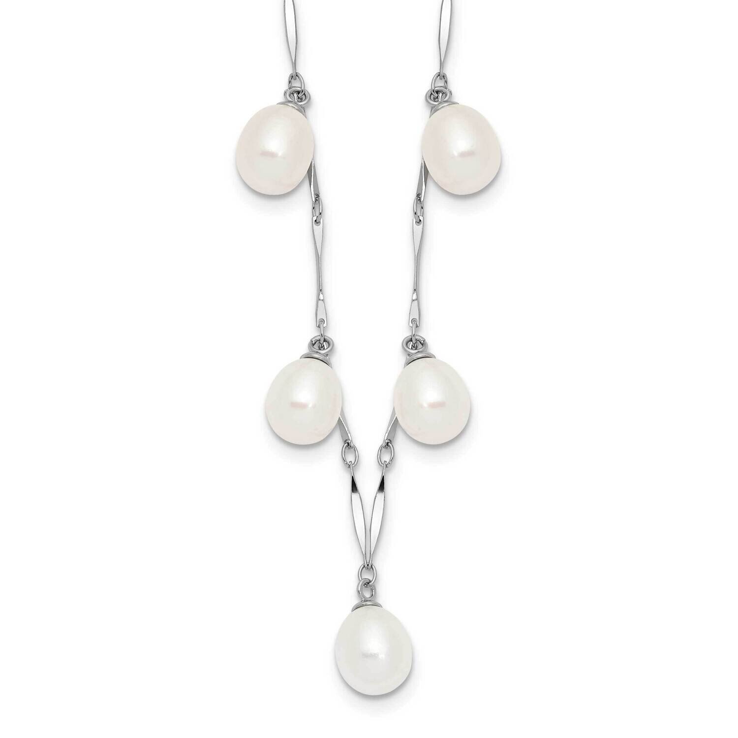 7X8mm White Teardrop Cultured Freshwater Pearl Necklace Sterling Silver Rhodium-plated QH5425W-17.5…