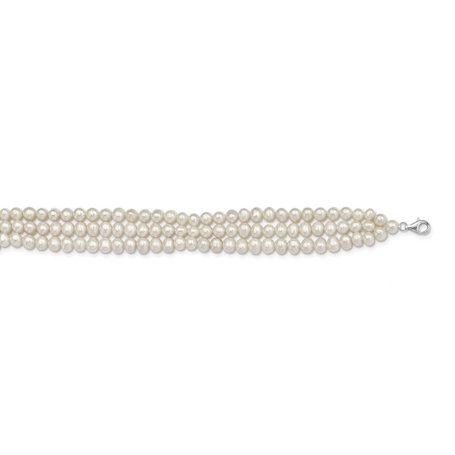 5-6mm 3 Rows Cultured Freshwater Pearl with 1.5 Inch Choker Sterling Silver Rhodium-plated QH5470-1…