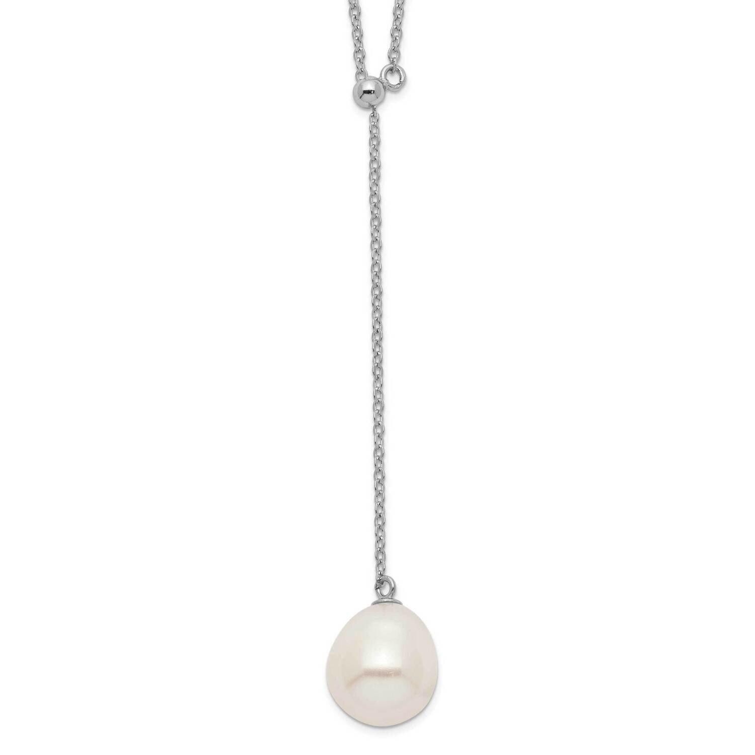 10-11mm White Rice Cultured Freshwater Pearl Necklace Sterling Silver Rhodium-plated QH5476-16.5, M…