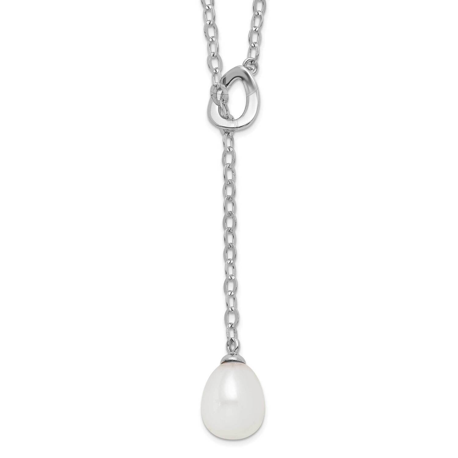 8-9mm White Rice Cultured Freshwater Pearl Adjust. Necklace Sterling Silver Rhodium-plated QH5565-2…