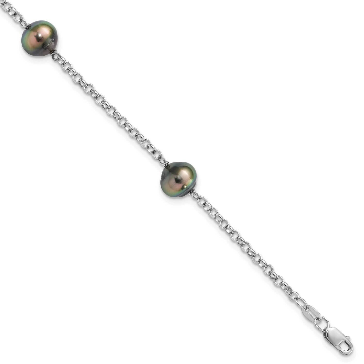 8-9mm Baroque 3Stat Tahit Saltwater Pearl Bracelet 7.5 Inch Sterling Silver Rhodium-plated QH5622-7…