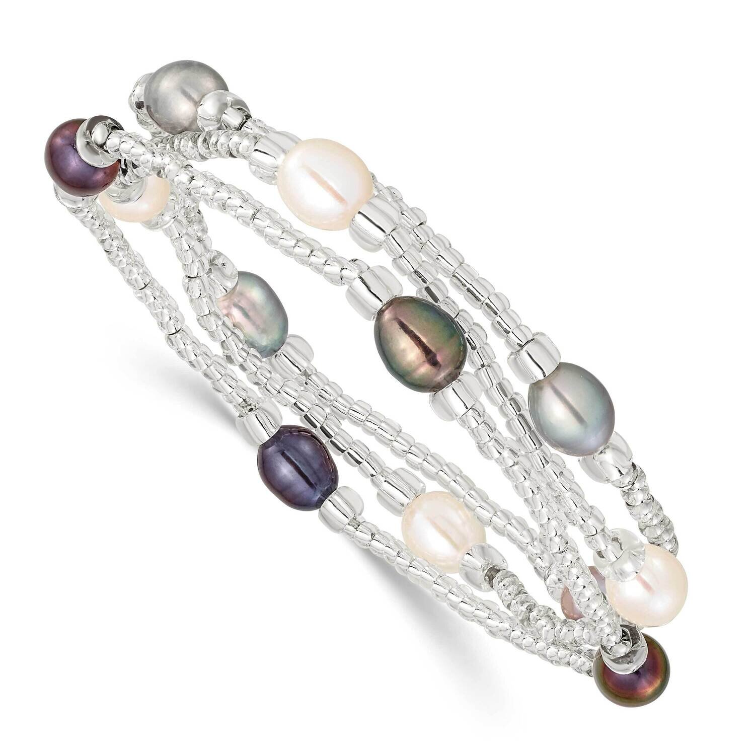 6-8mm White/Bk/Grey Rice Cultured Freshwater Pearl &amp; Glass Bead Stretch 3-Bracelet Set QH5631, MPN:…