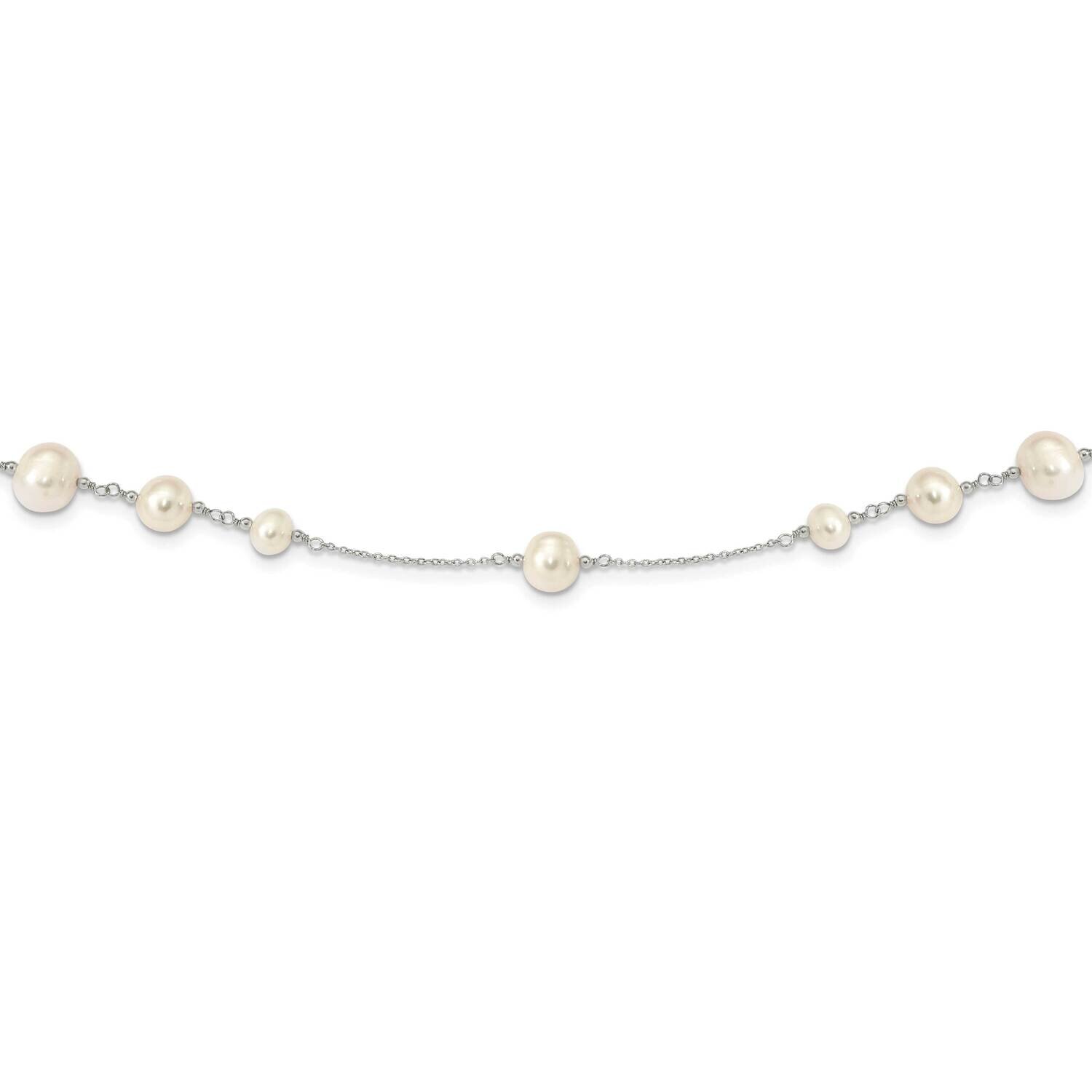 7-10.5mm White Rice Cultured Freshwater Pearl Necklace Sterling Silver Rhodium-plated QH5635-35.5