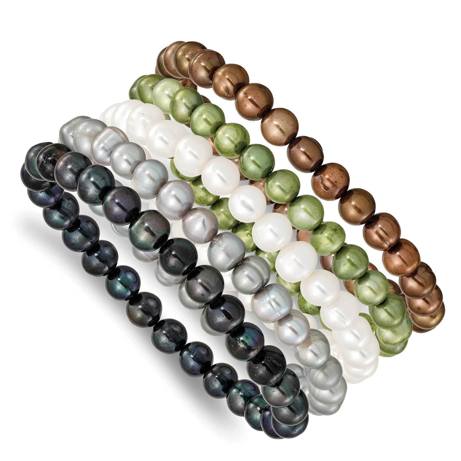 6-7mm Green/Grey/White/Black /Brown Cultured Freshwater Pearl Stretch Bracelet Set QH5649SET, MPN: …