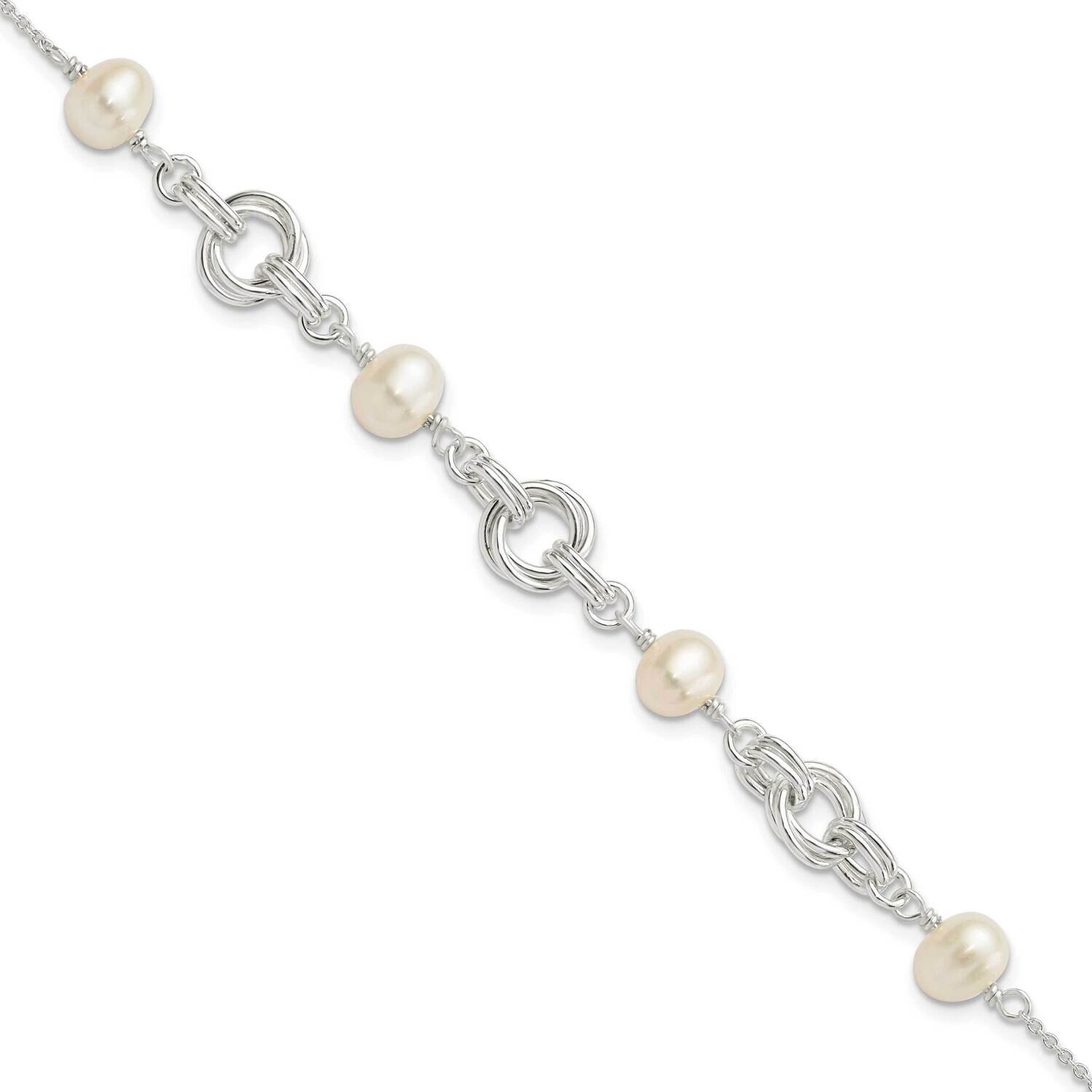 Glass Pearl with 1 Inch Ext. Bracelet 7.25 Inch Sterling Silver Polished QH5655-6.25, MPN: QH5655-6…