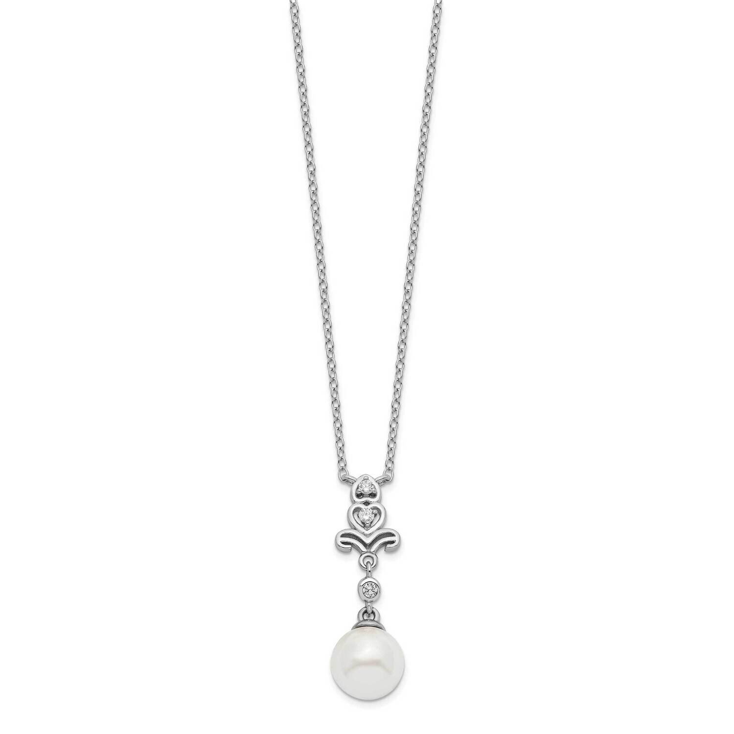 CZ Diamond and Glass Bead Necklace Sterling Silver Rhodium-plated QH5657-18, MPN: QH5657-18, 196904…