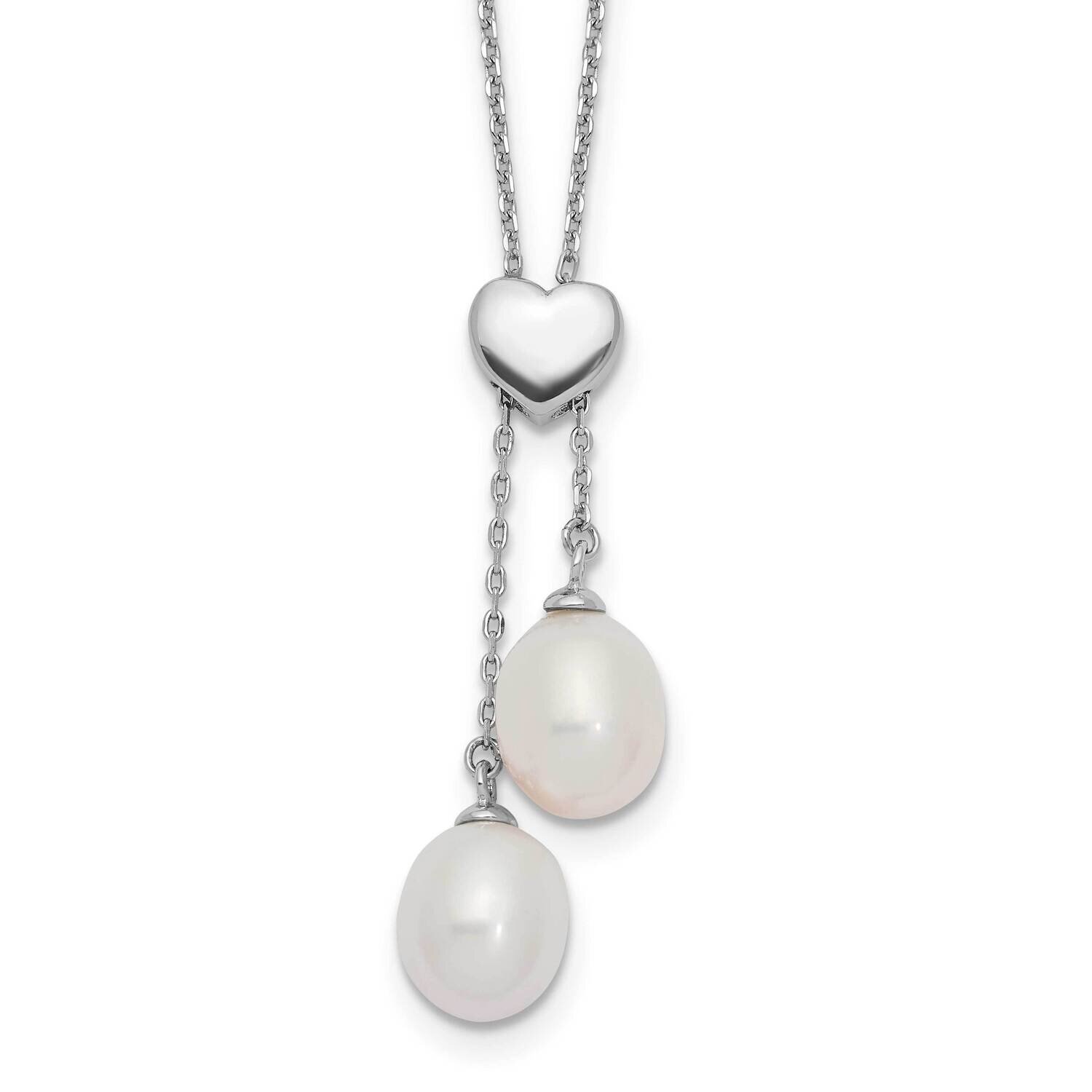 Heart 9X7mm Rice Cultured Freshwater Pearl Adj Necklace Sterling Silver Rhodium-plated QH5663-20.5,…
