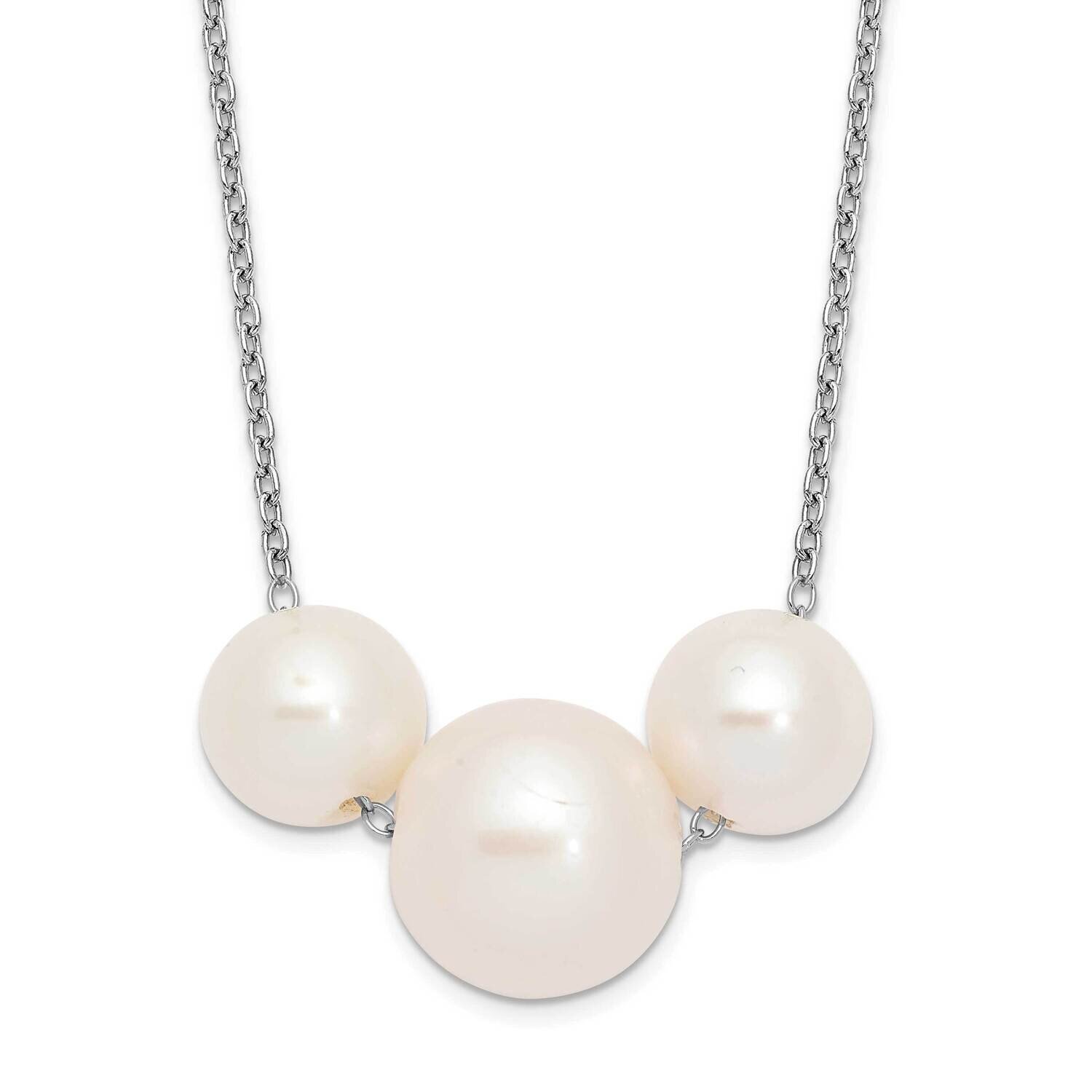 8-10mm White Semi-Round Cultured Freshwater Pearl Necklace Sterling Silver Rhodium-plated QH5667-17…