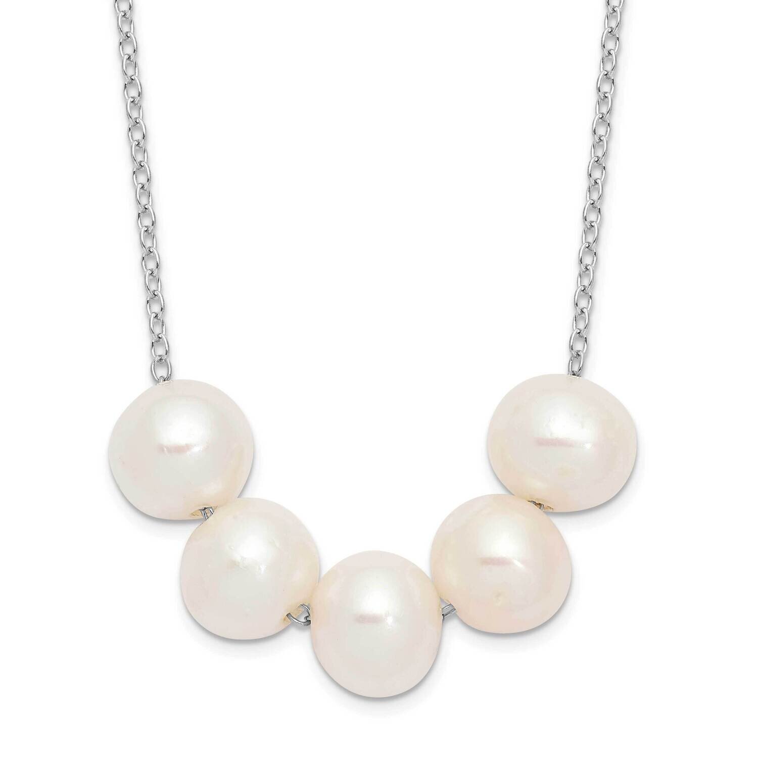 7-8mm White Semi-Round Cultured Freshwater Pearl Necklace Sterling Silver Rhodium-plated QH5668-17