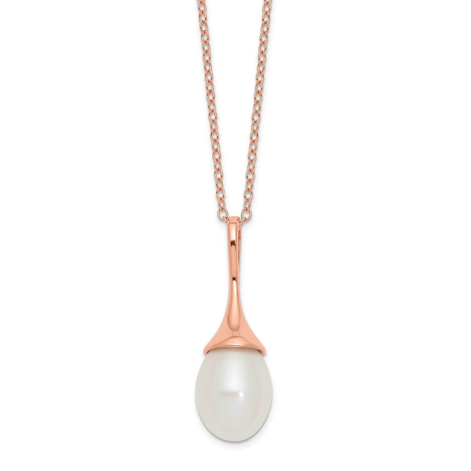 11X8mm White Rice Cultured Freshwater Pearl Necklace Sterling Silver Rose-tone QHR5494-17, MPN: QHR…