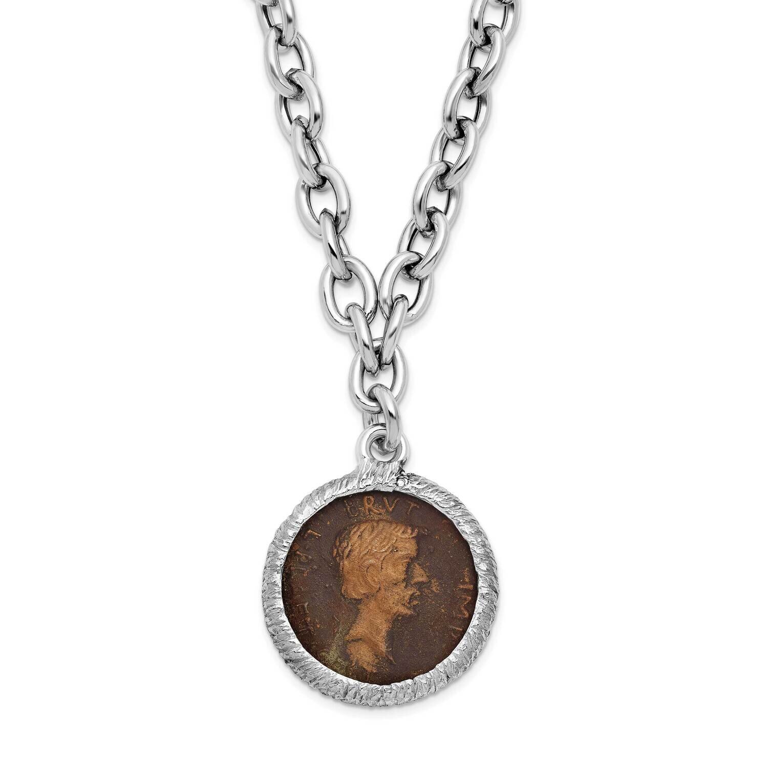 Bronze Roman Coin Necklace Sterling Silver Rhodium-plated HB-QLF1116-18