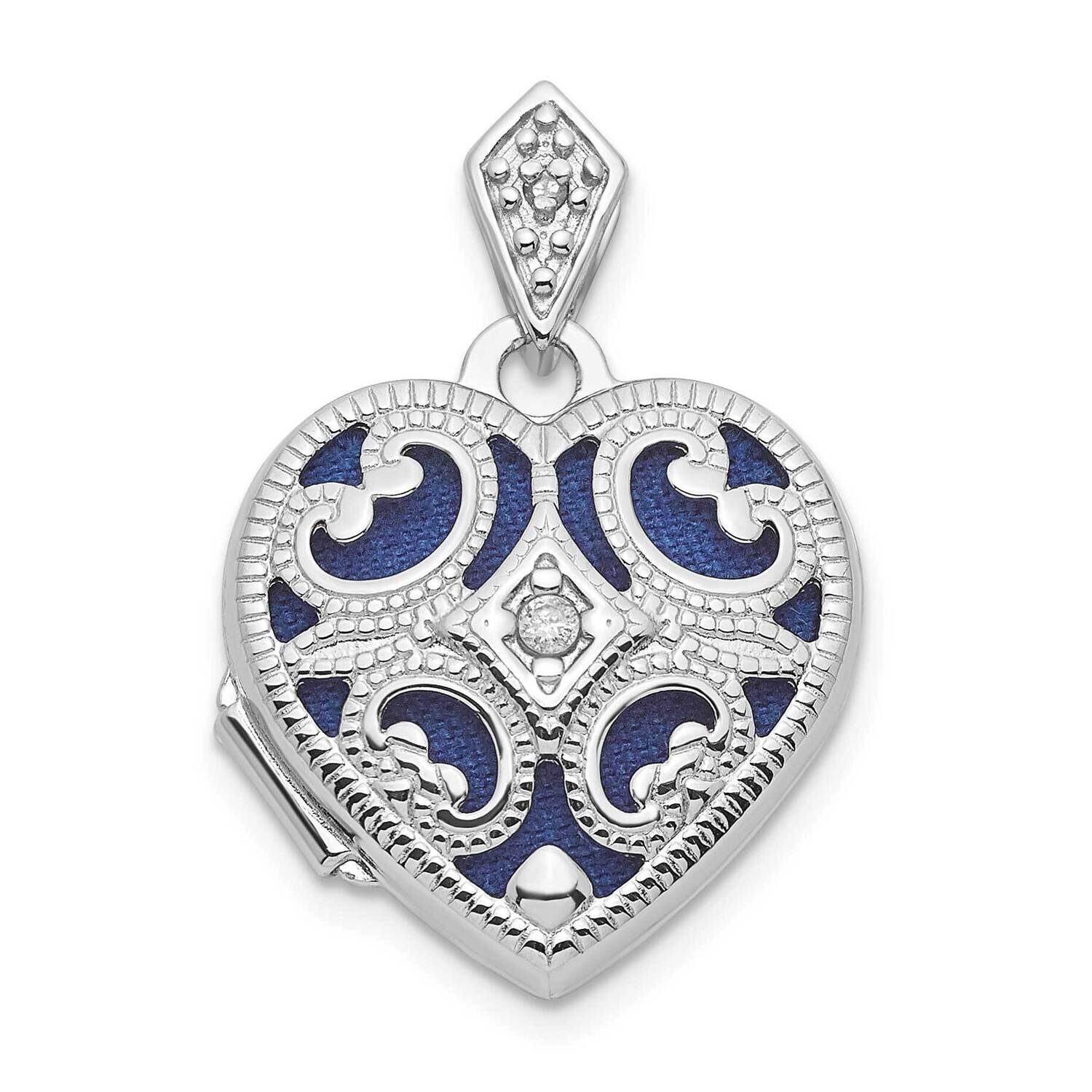 Filigree Diamond 15mm Heart Locket Sterling Silver Rhodium-plated QLS1031, MPN: QLS1031,