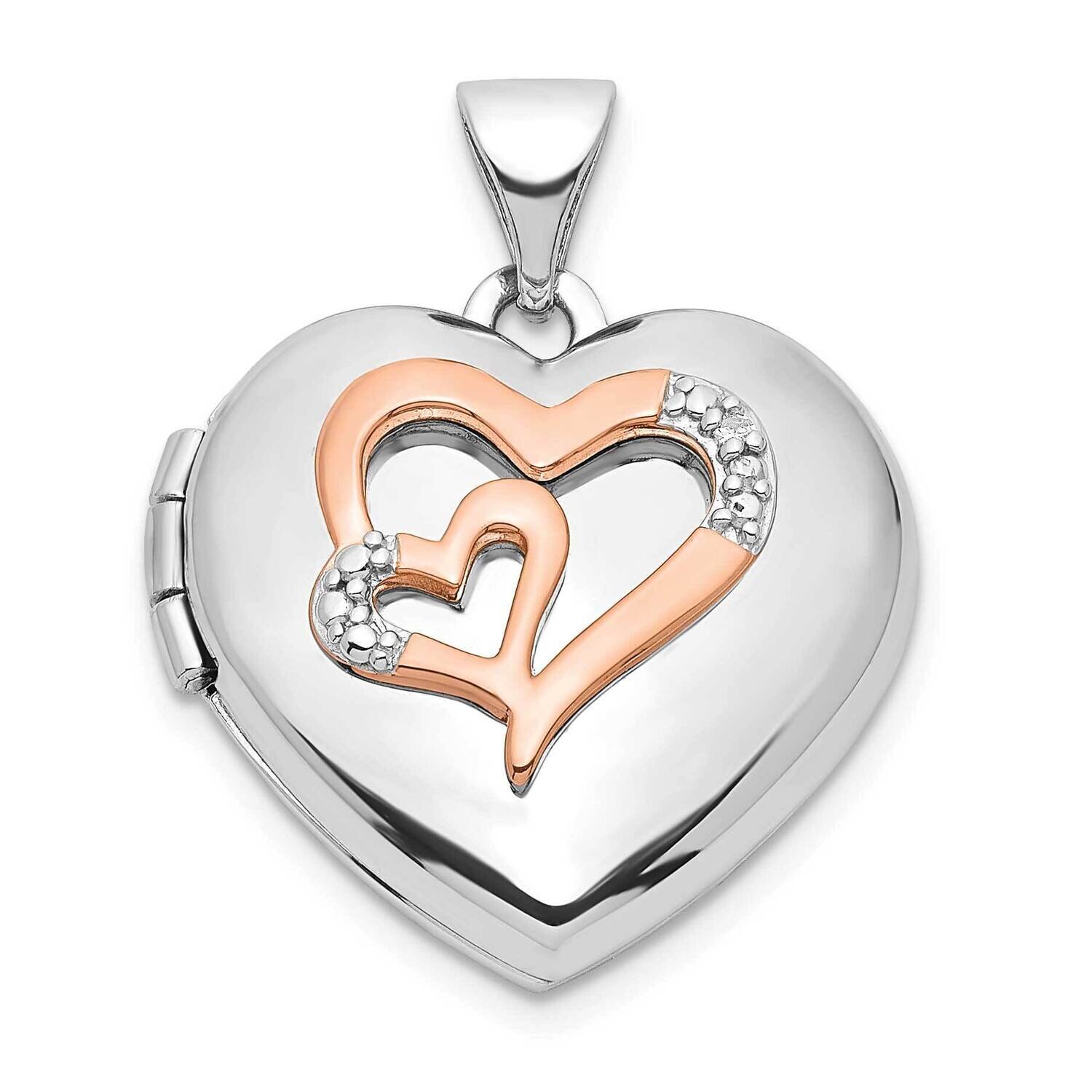 Diamond Rose Rhodium Hearts 18mm Locket Sterling Silver Rhodium-plated QLS1032, MPN: QLS1032,