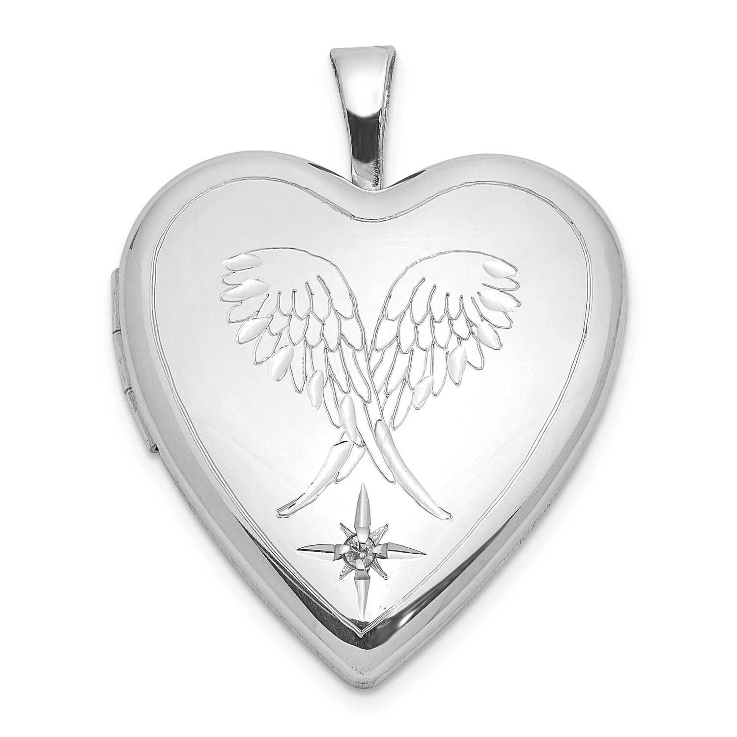 Diamond Wings 20mm Heart Locket Sterling Silver Rhodium-plated QLS1035