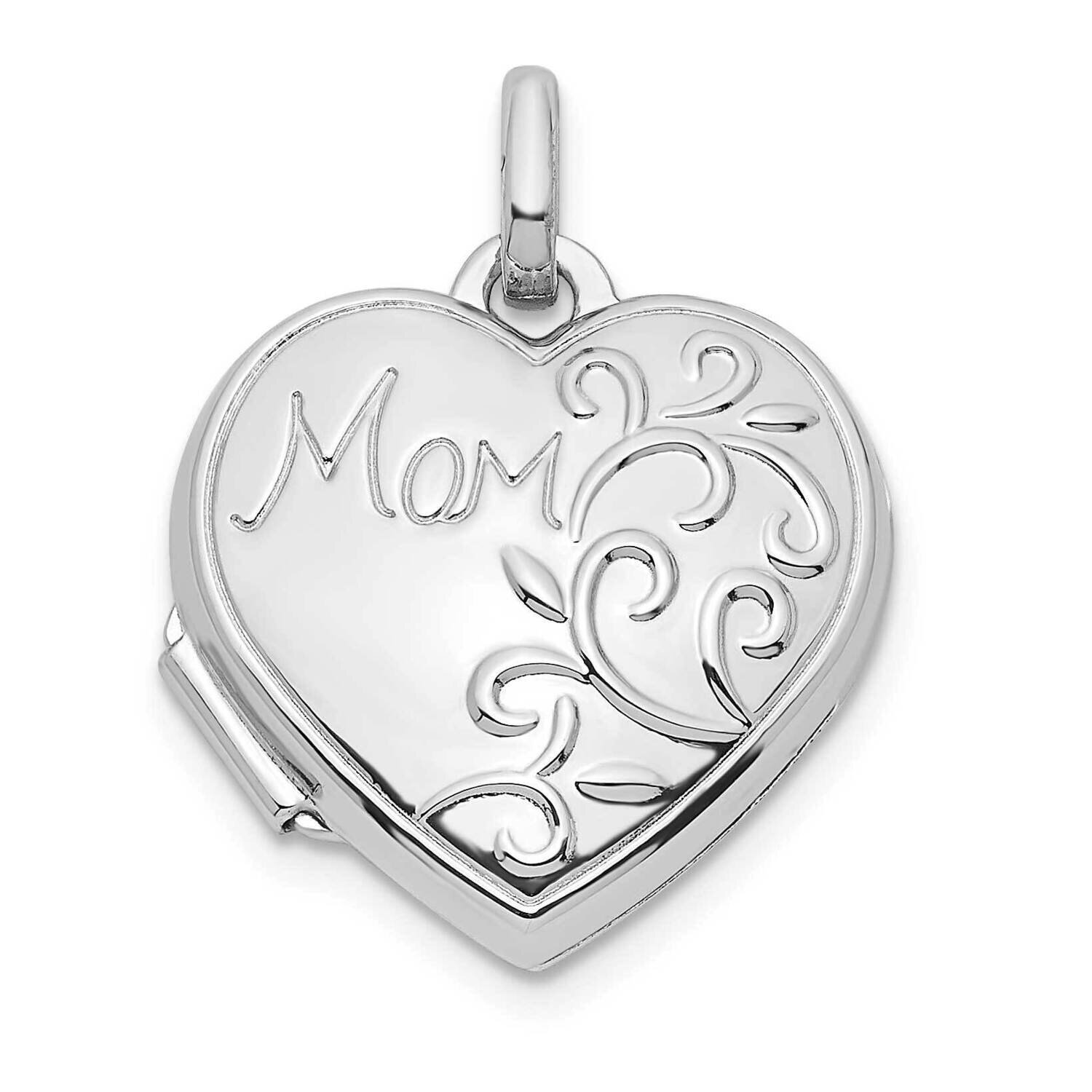 Mom 15mm Heart Locket Sterling Silver Rhodium-plated QLS1038