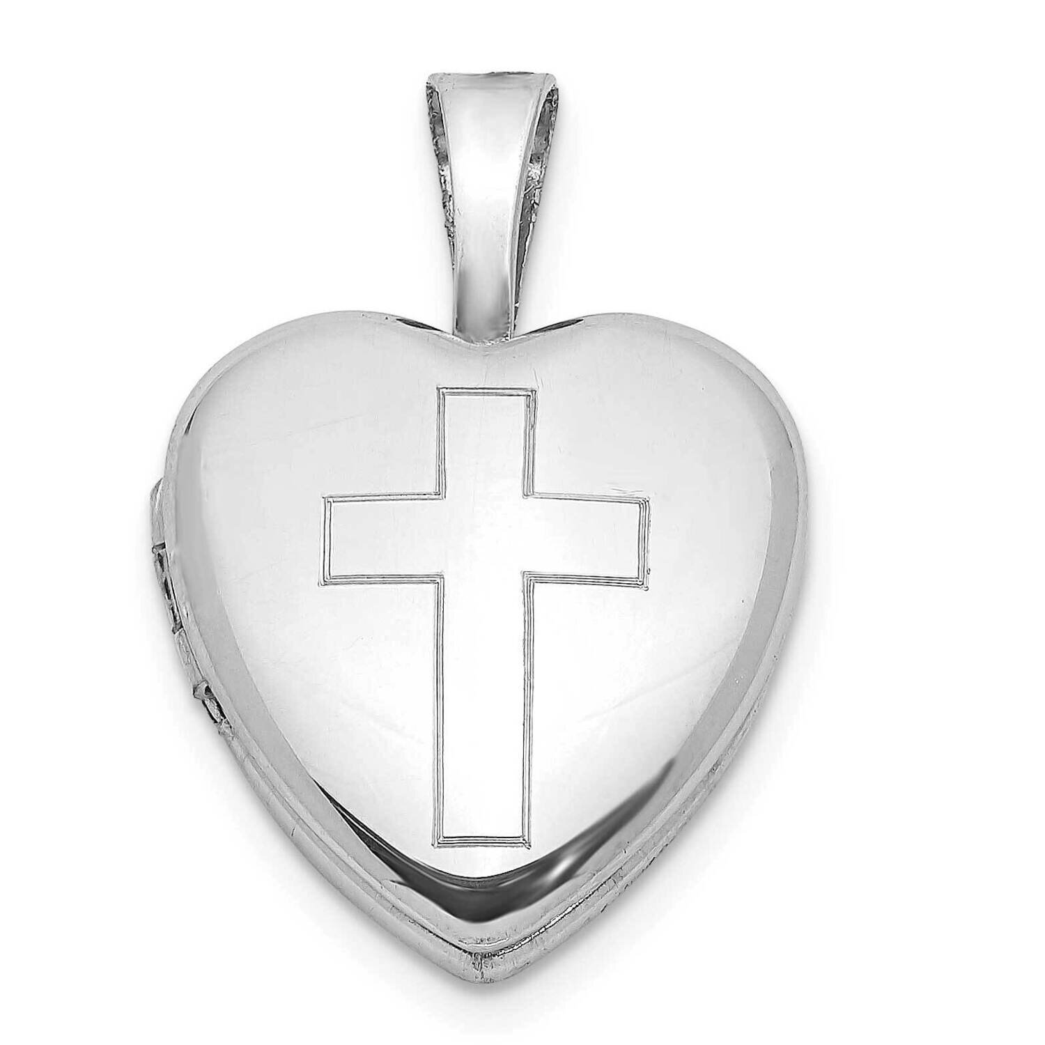 Polished Cross 12mm Heart Locket Sterling Silver Rhodium-plated QLS1040, MPN: QLS1040,